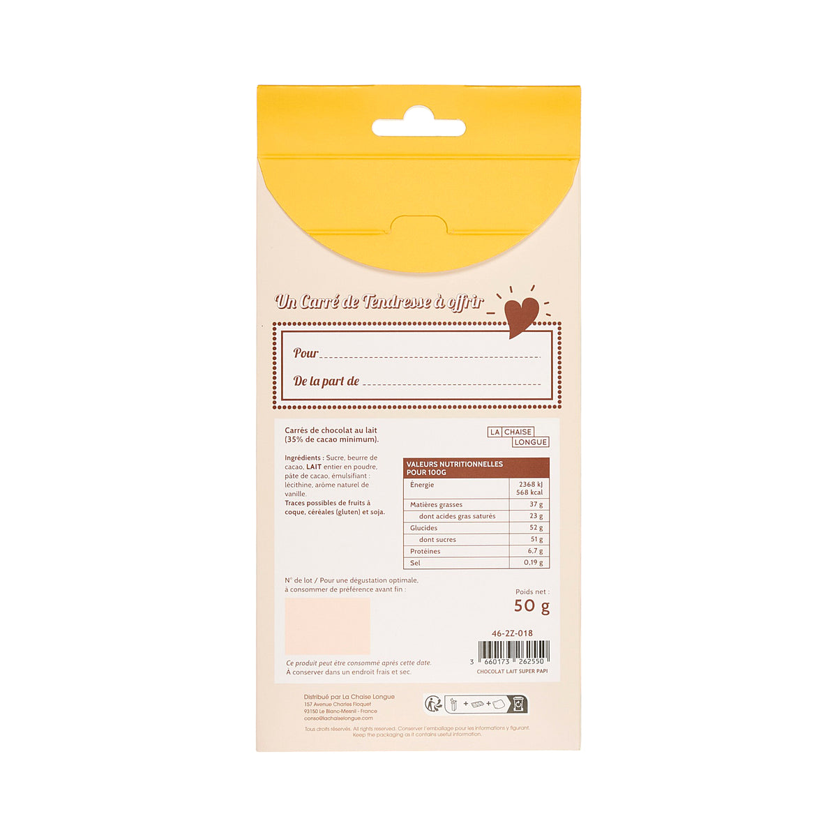 CARRES DE CHOCOLAT LAIT SUPER PAPI