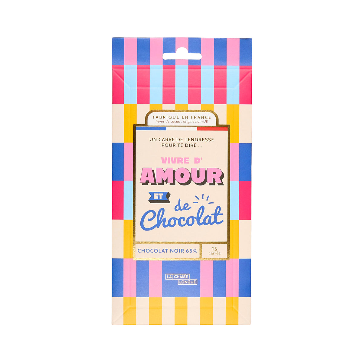 CARRES DE CHOCOLAT NOIR VIVRE D'AMOUR ET DE CHOCOLAT