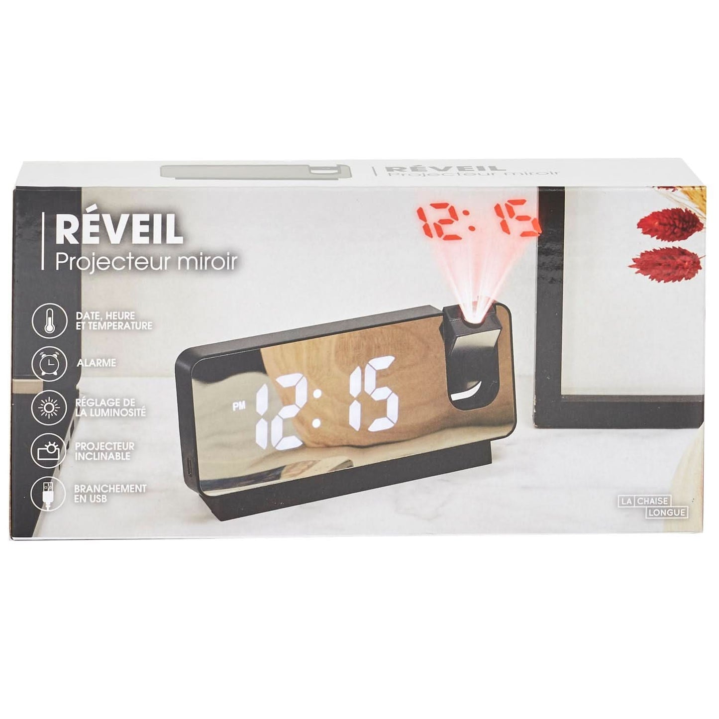 REVEIL PROJECTEUR MIROIR NOIR