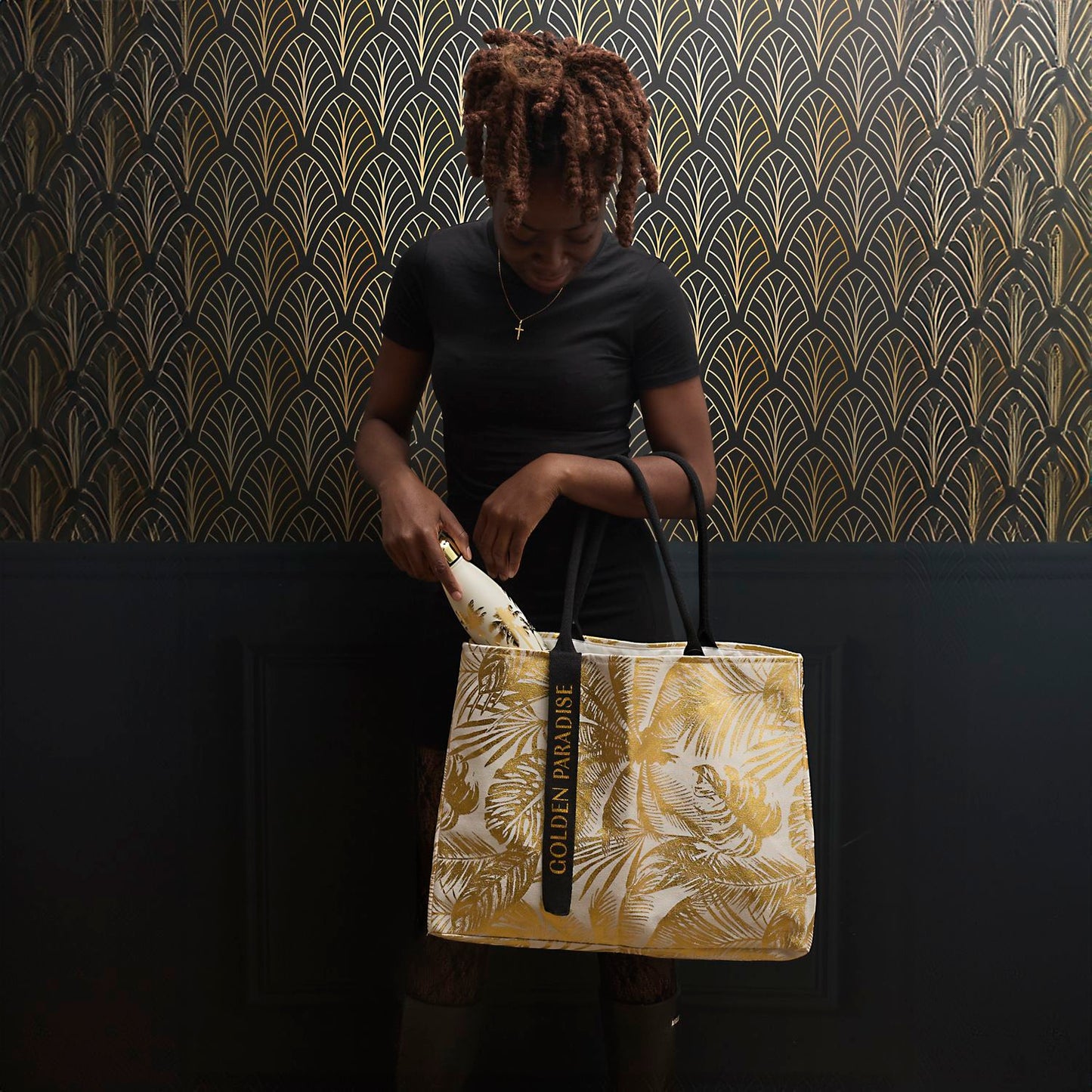 SAC CABAS PALMIER DORE