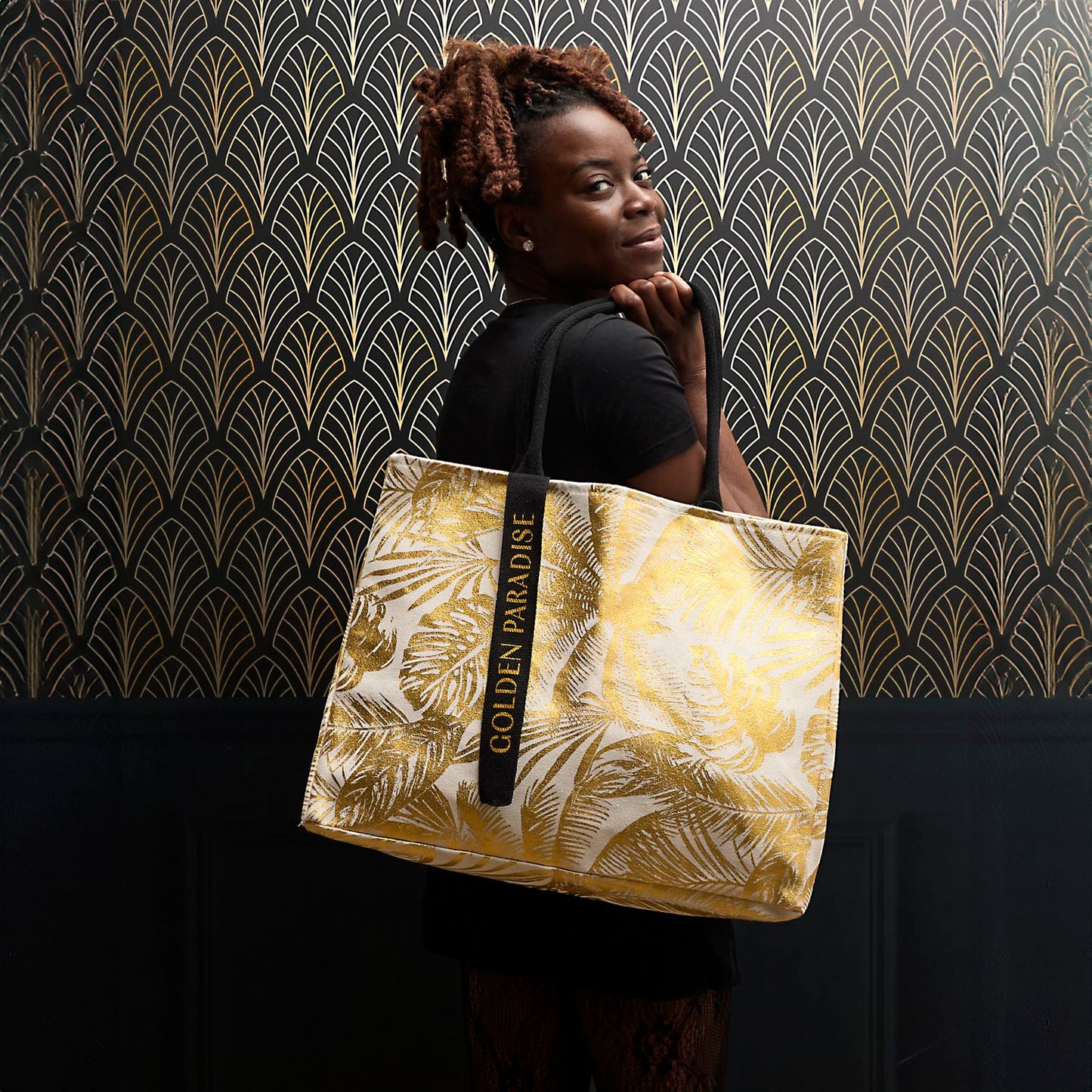 SAC CABAS PALMIER DORE