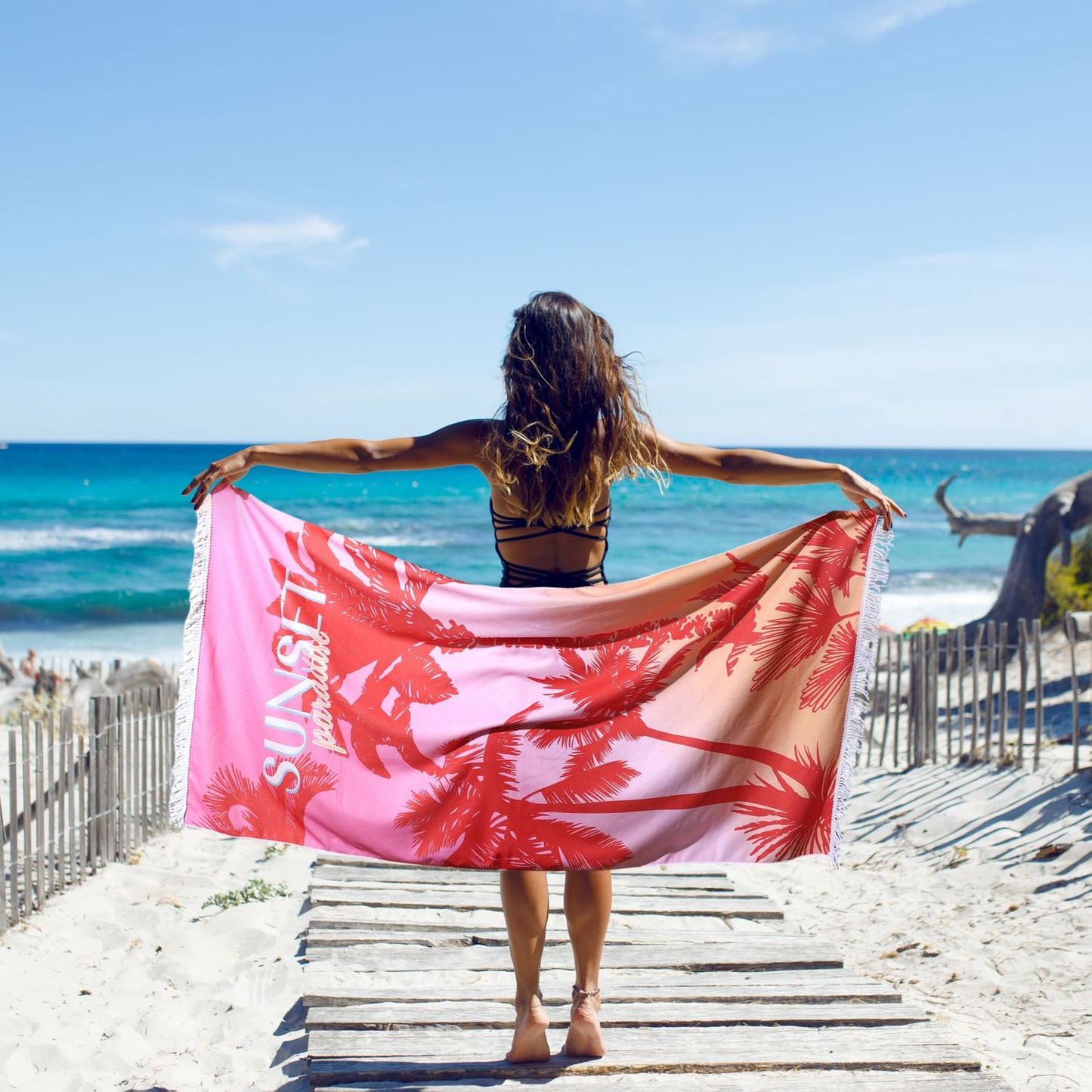 SERVIETTE DE PLAGE PALMIERS SUNSET PARADISE