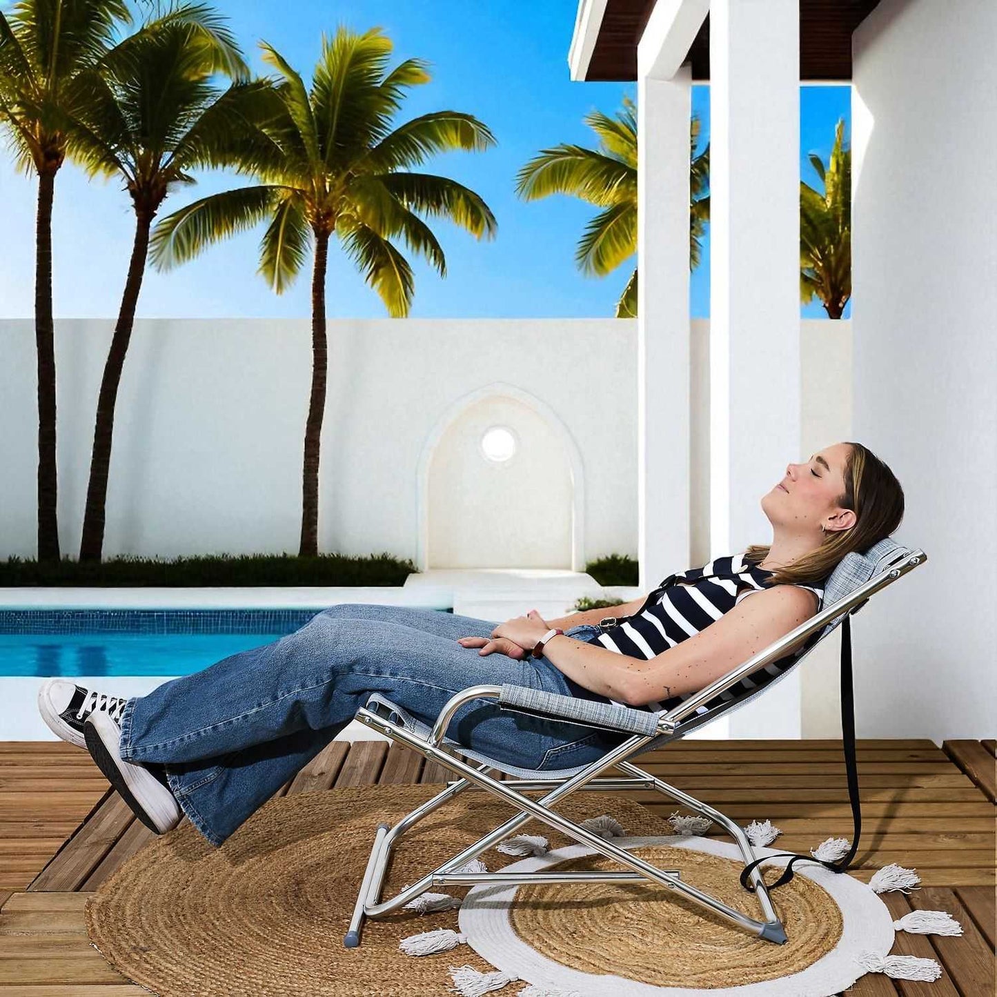 CHAISE LONGUE BLEU CHINE