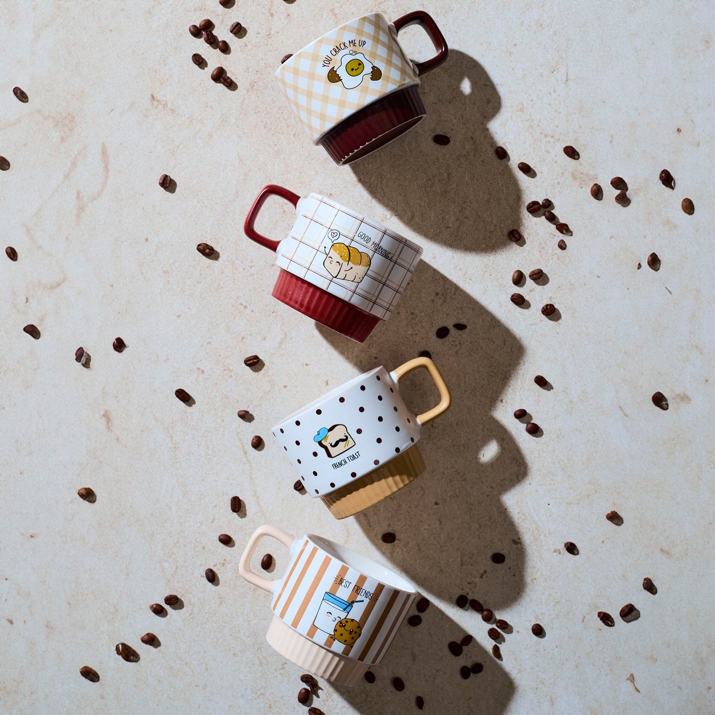 COFFRET 4 TASSES XL EMPILABLES YUMMY BREAKFAST