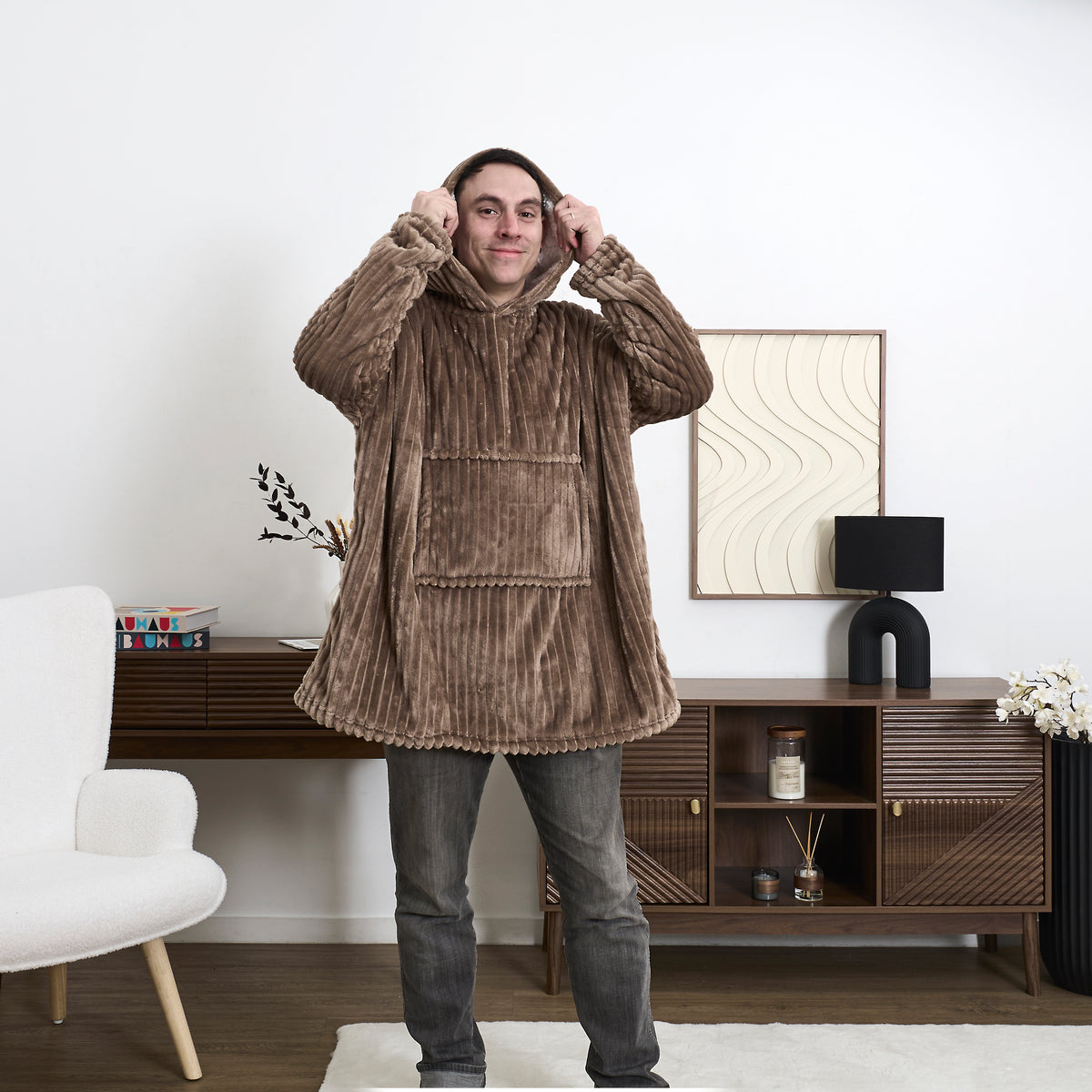 SWEAT XXL COCOON COTELE A CAPUCHE TAUPE