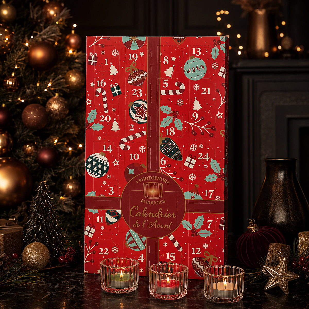 CALENDRIER DE L'AVENT PHOTOPHORE ET BOUGIES PARFUMEES
