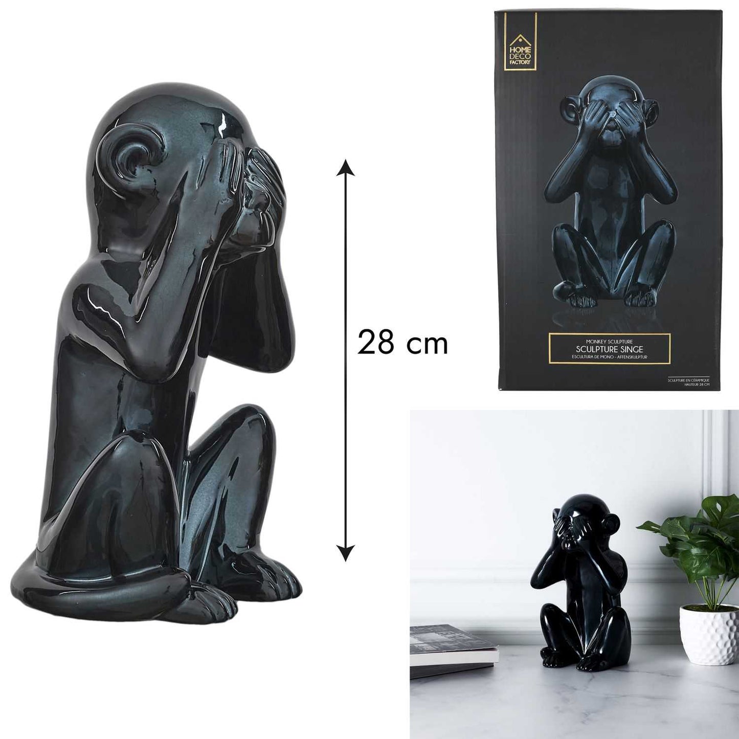 STATUE SINGE NOIR H28CM