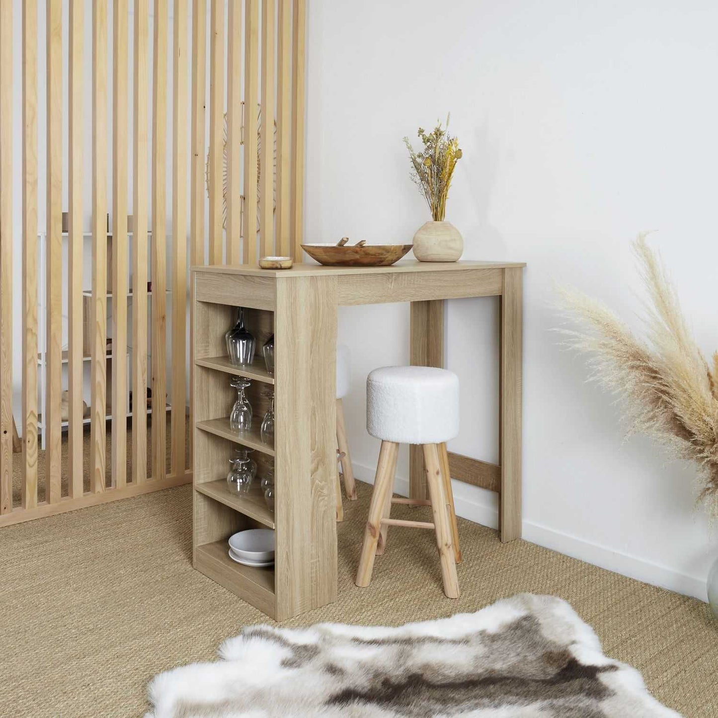 TABLE DE BAR MANGE DEBOUT ETAGERES CHEERS BOIS