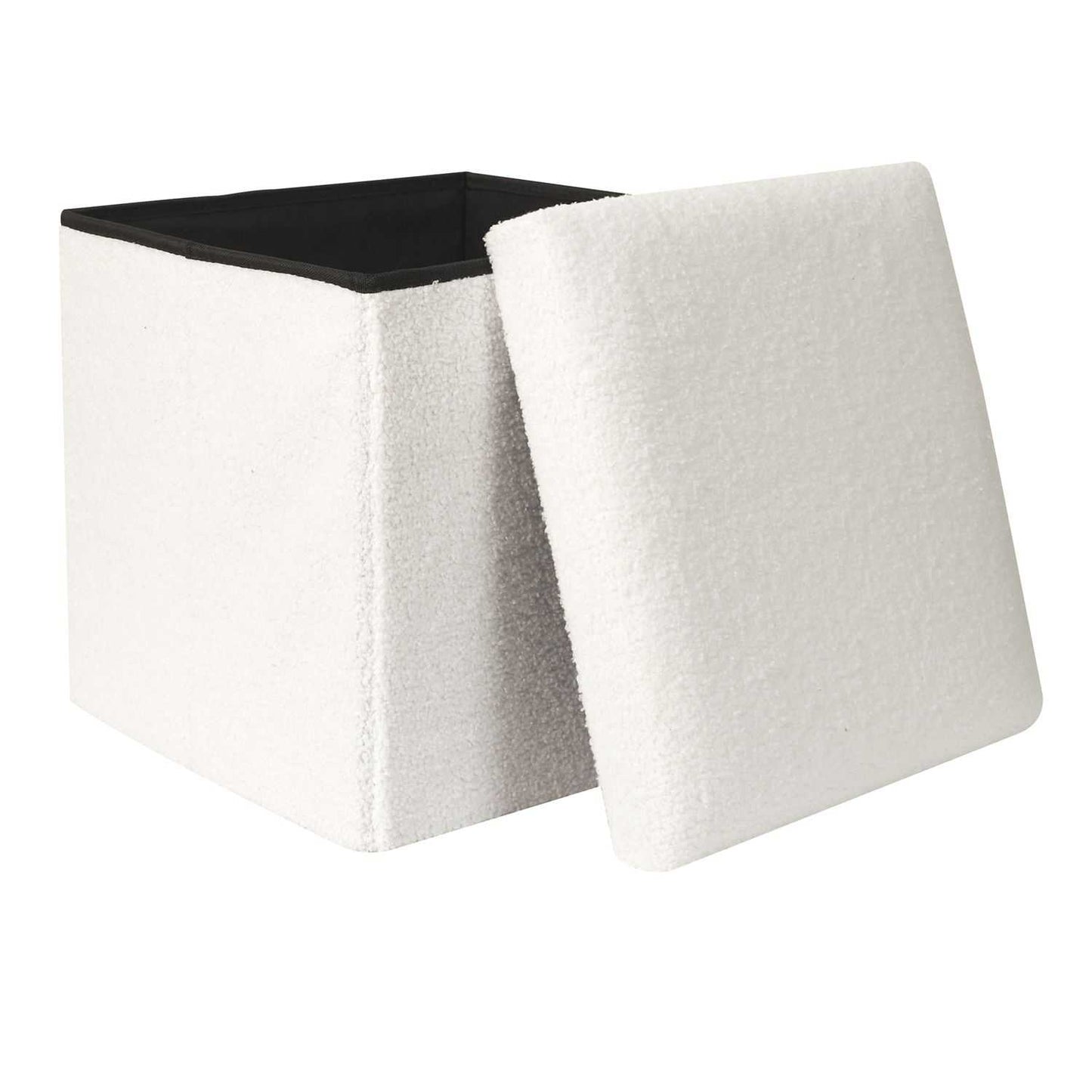 COFFRE POUF PLIABLE BOUCLETTE BLANC