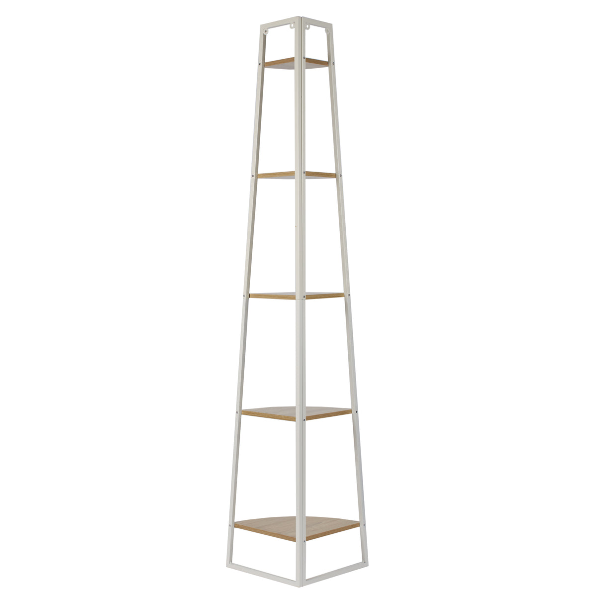 ETAGERE ANGLE 5 NIVEAUX BOIS ET METAL BLANC