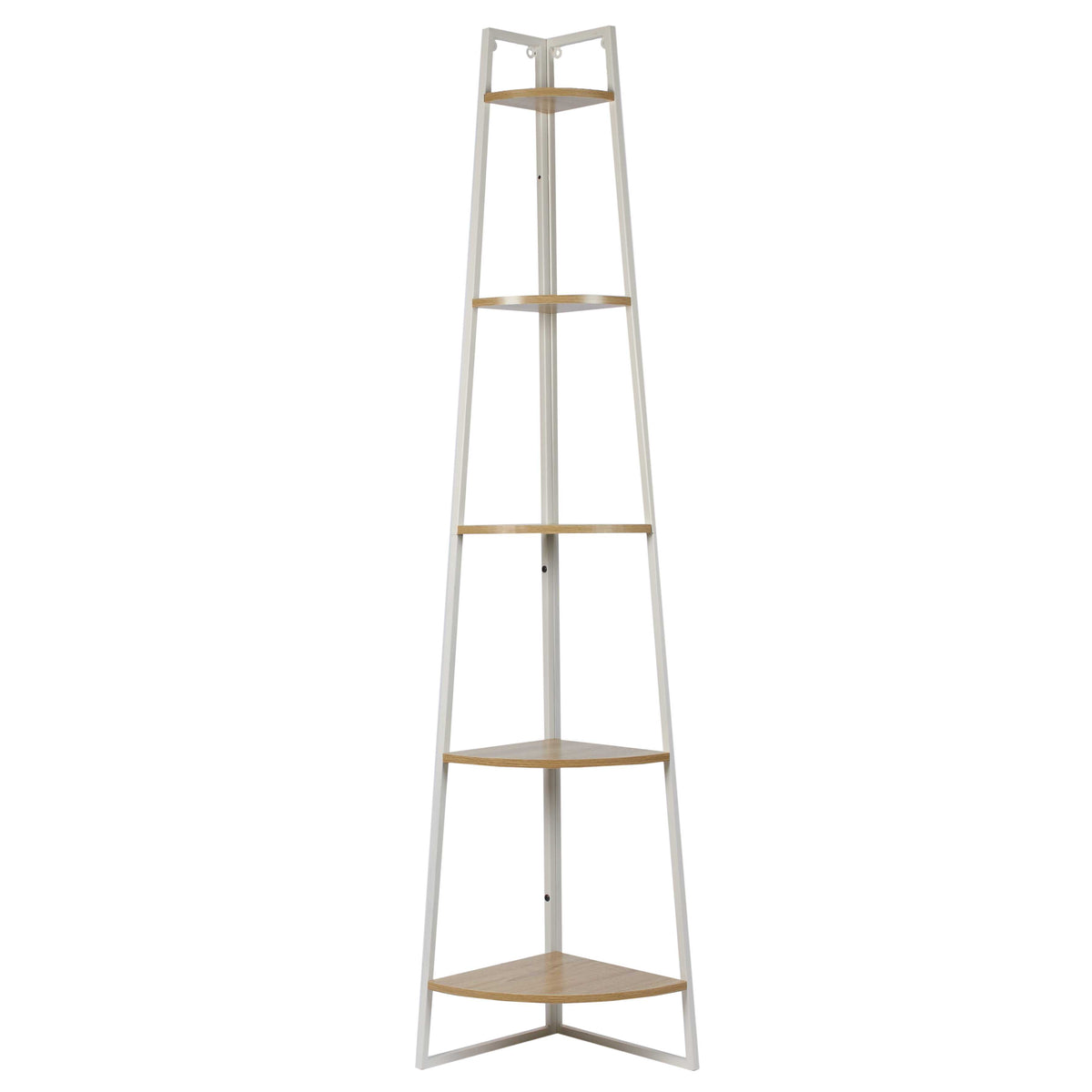 ETAGERE ANGLE 5 NIVEAUX BOIS ET METAL BLANC
