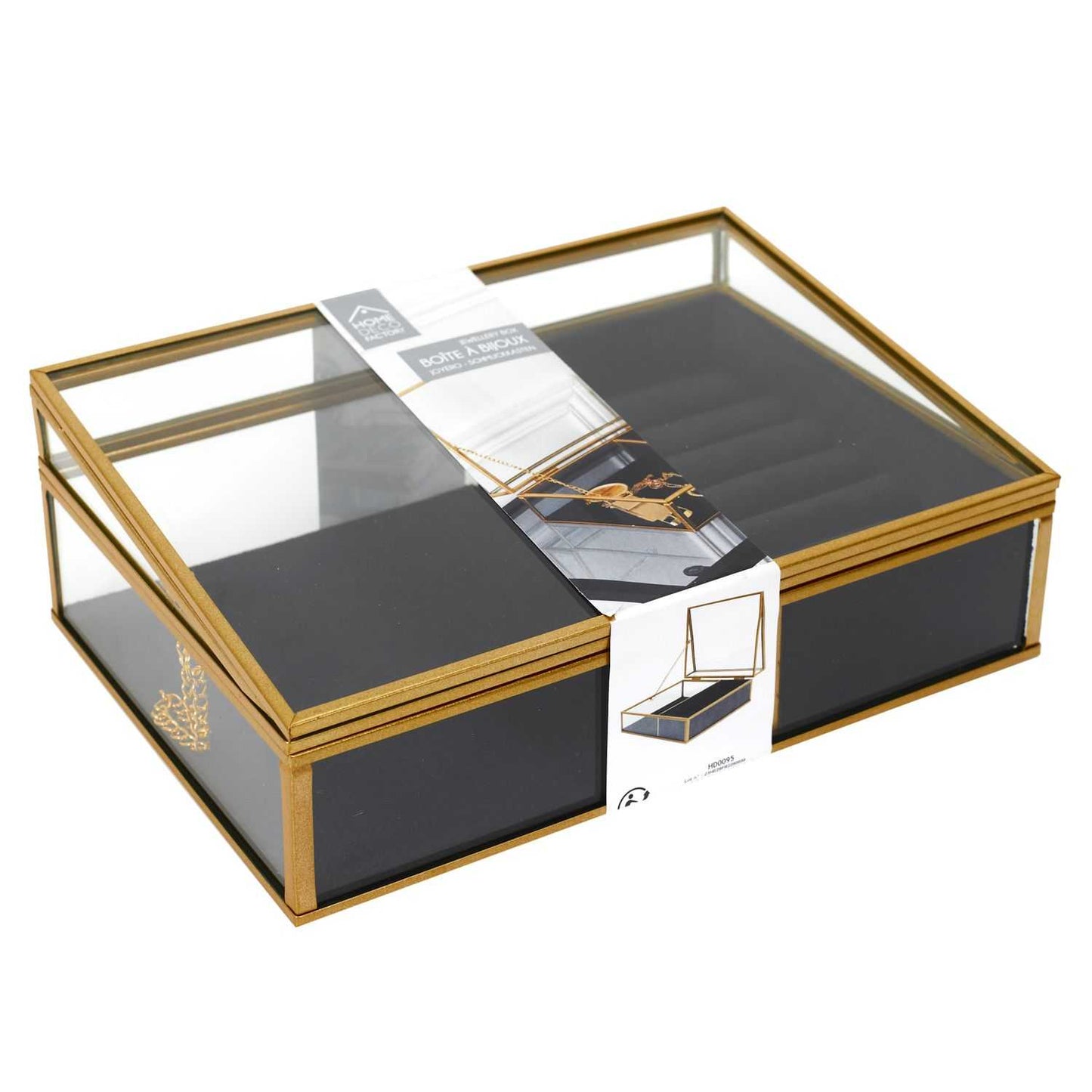 BOITE A BIJOUX VERRE ET VELOURS NOIR