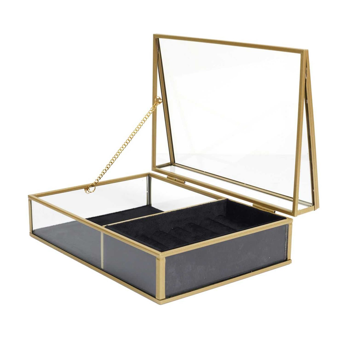 BOITE A BIJOUX VERRE ET VELOURS NOIR