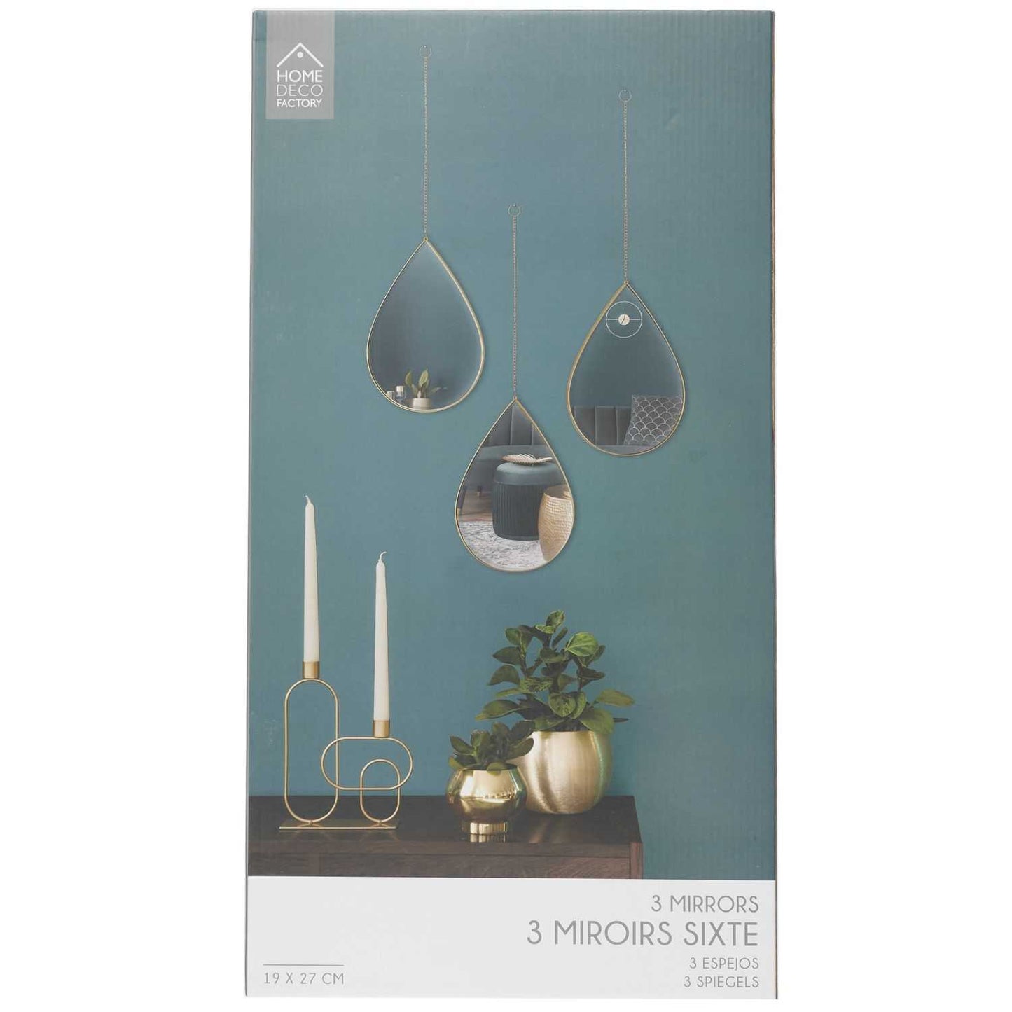 MIROIR DECO GOUTTE SUSPENDU DORE SIXTE - LOT DE 3