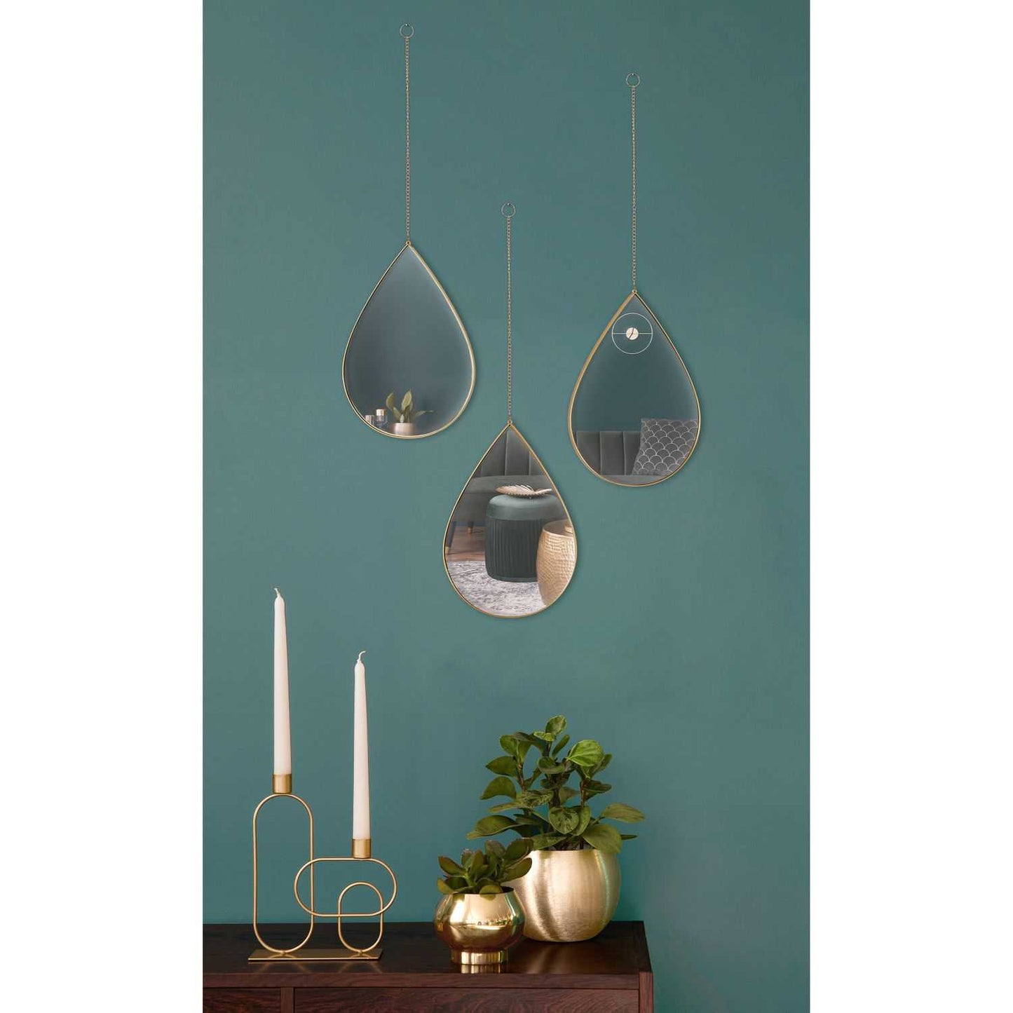 MIROIR DECO GOUTTE SUSPENDU DORE SIXTE - LOT DE 3