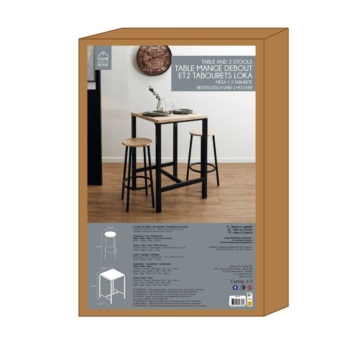 TABLE MANGE DEBOUT ET 2 TABOURETS LOKA