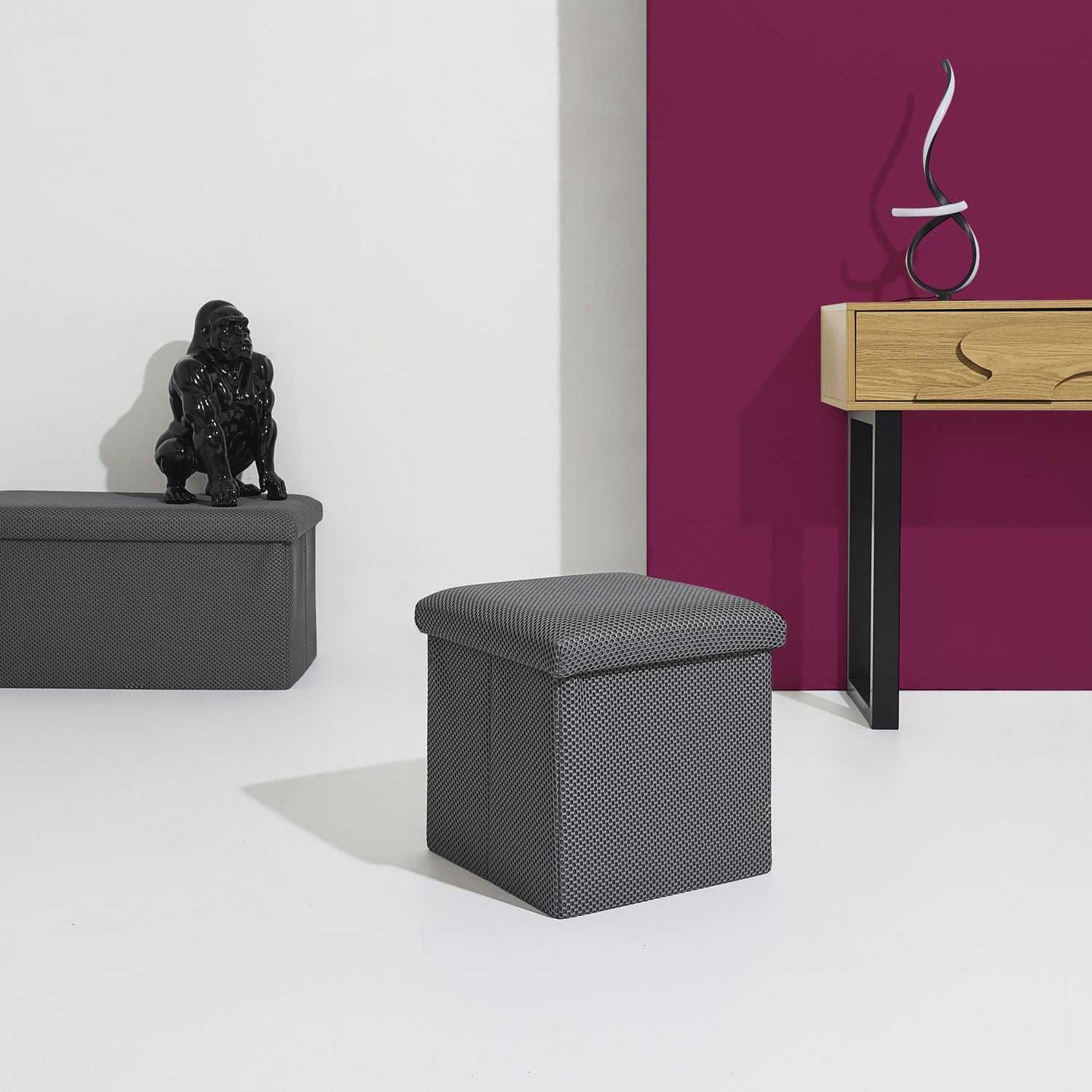 COFFRE POUF PLIABLE ATOME GRIS