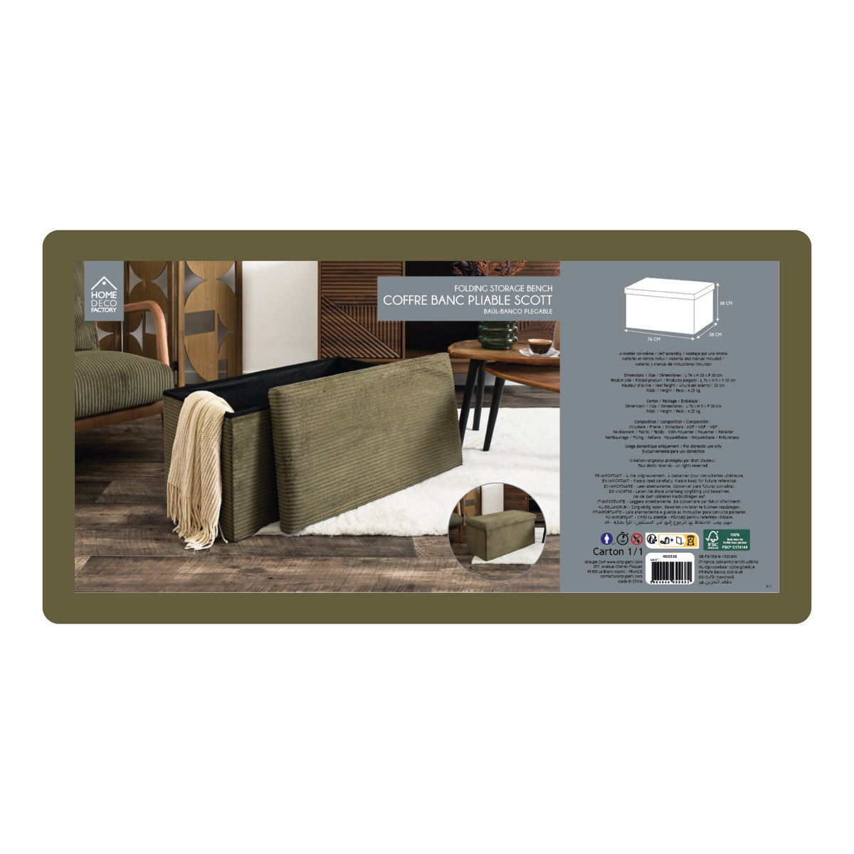 COFFRE BANC PLIABLE COTELE SCOTT VERT