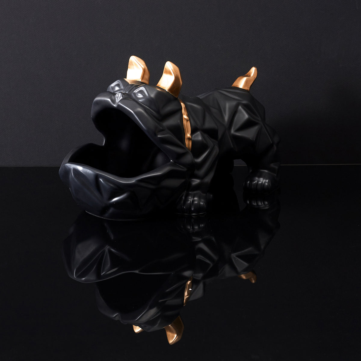 SCULPTURE CERAMIQUE BULLDOG NOIR VIDE POCHE