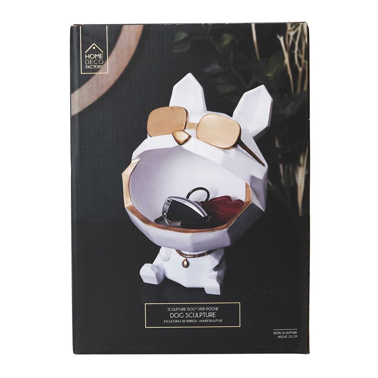 SCULPTURE CHIEN A LUNETTES BLANC VIDE POCHE