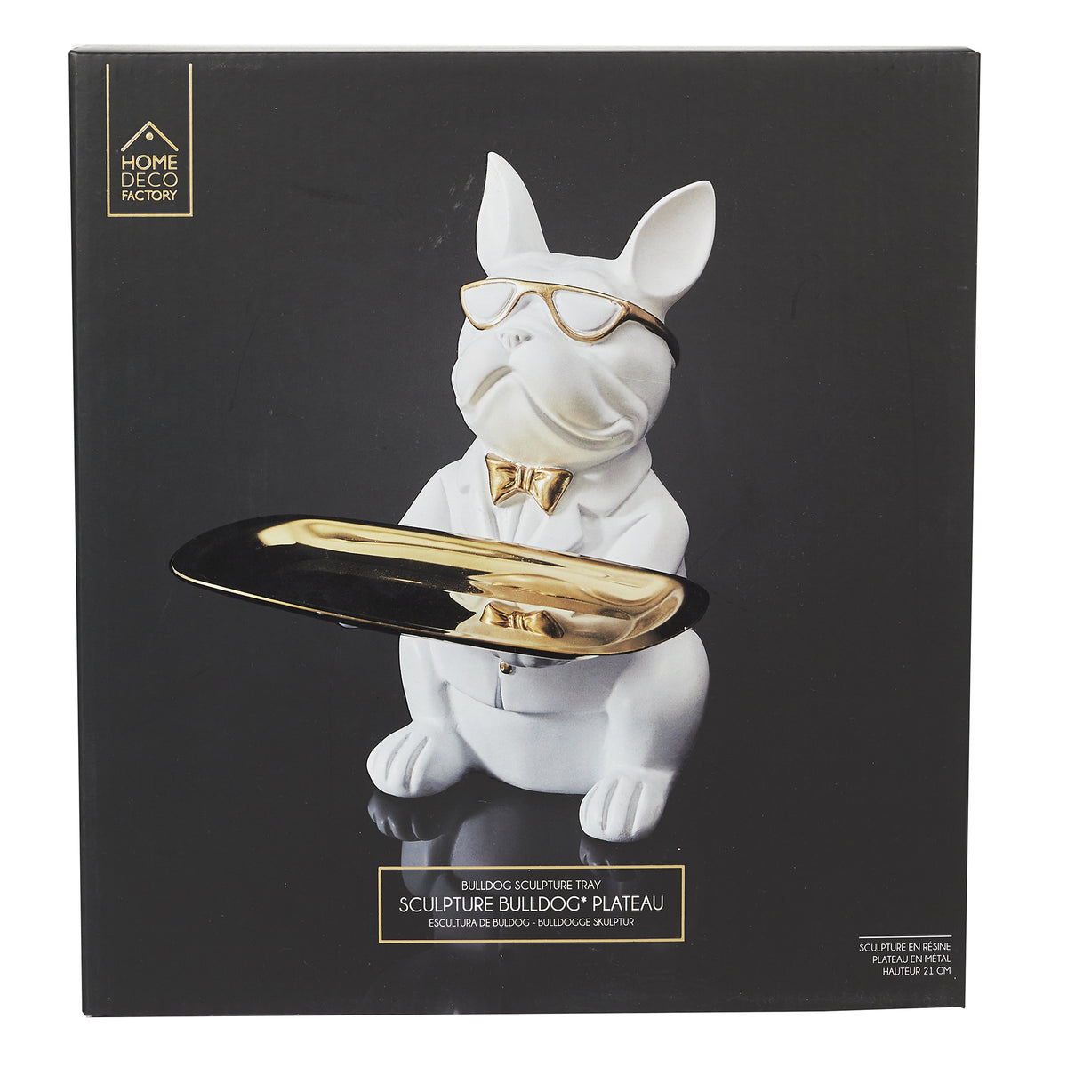 SCULPTURE DECO BULLDOG BLANC VIDE POCHE 23CM