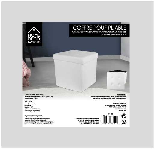 COFFRE POUF PLIABLE PU BLANC
