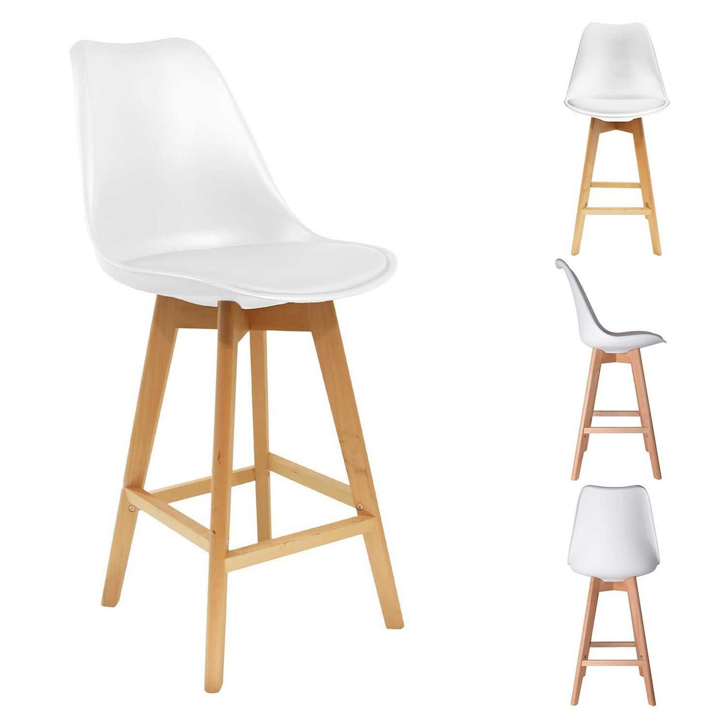 CHAISE DE BAR PP BLANCHE PIEDS BOIS