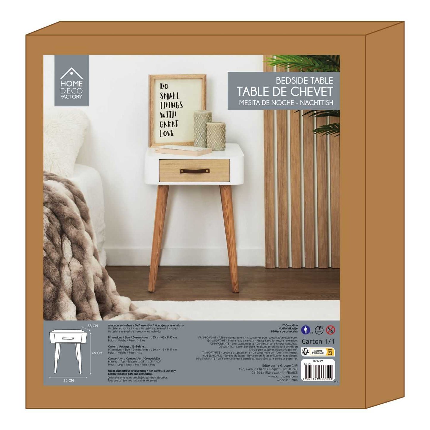 CHEVET BLANC 1 TIROIR EN BOIS