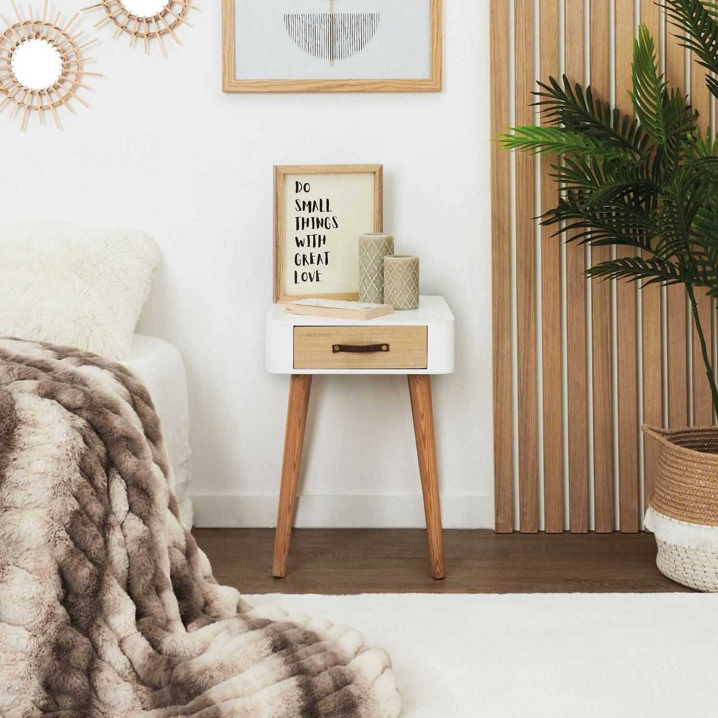 CHEVET BLANC 1 TIROIR EN BOIS