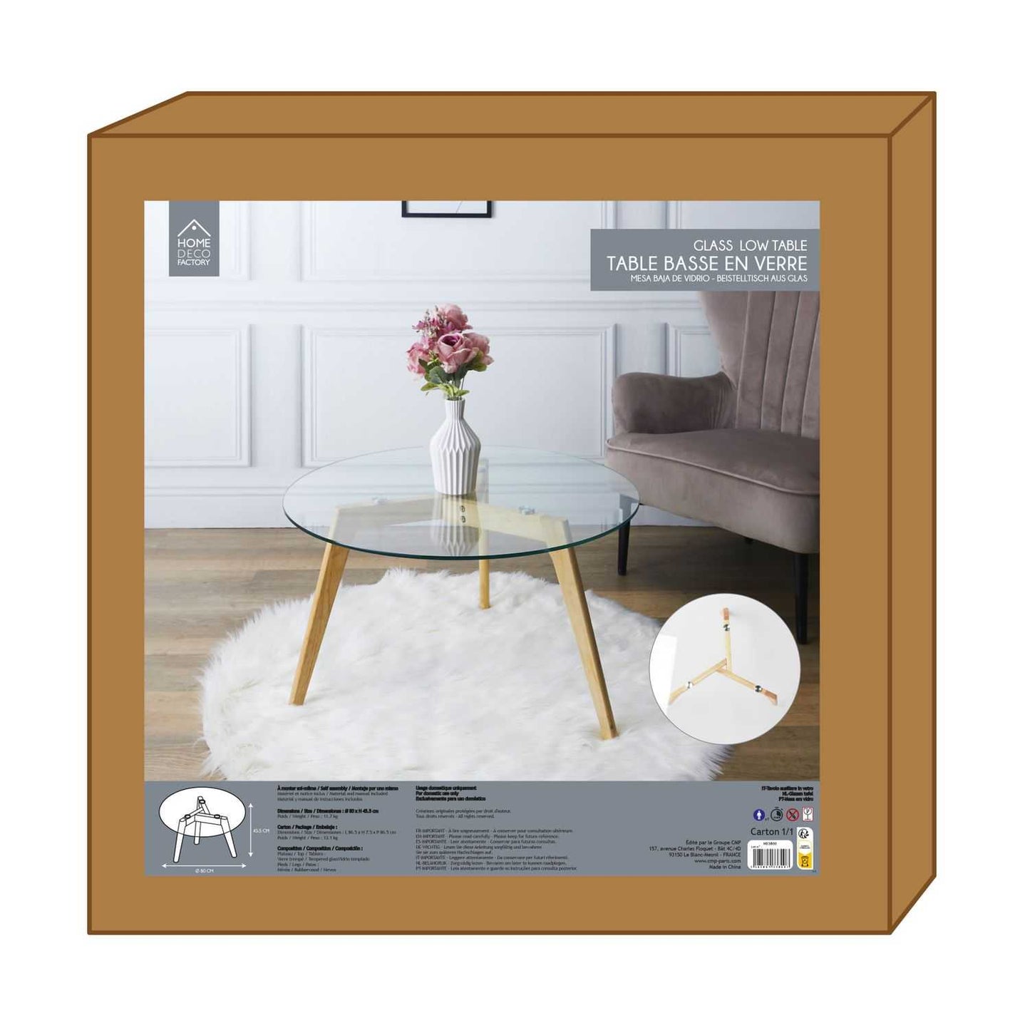 TABLE RONDE EN VERRE DIAM 80CM