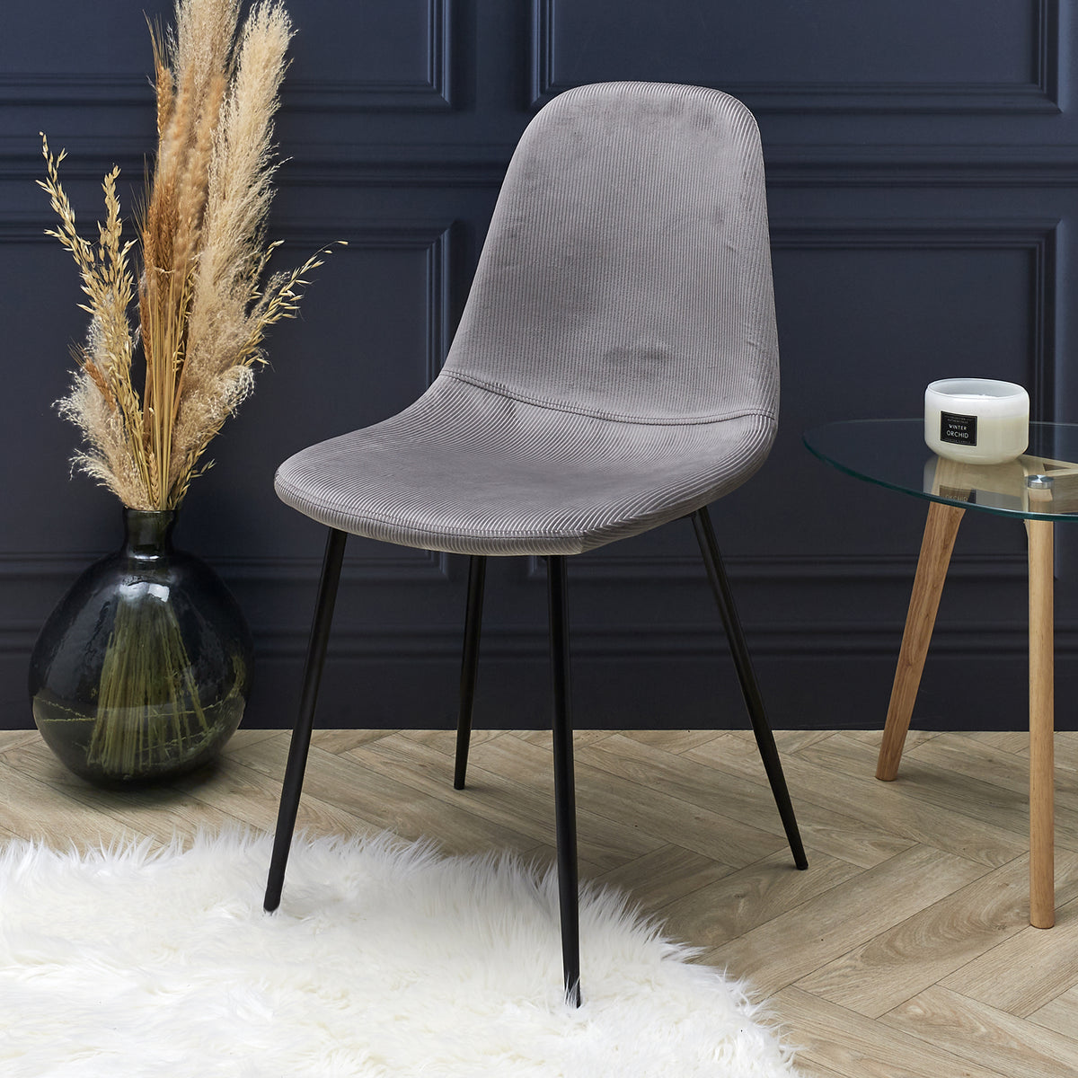 CHAISE VELOURS COTELE GIULIA GRIS - LOT DE 4