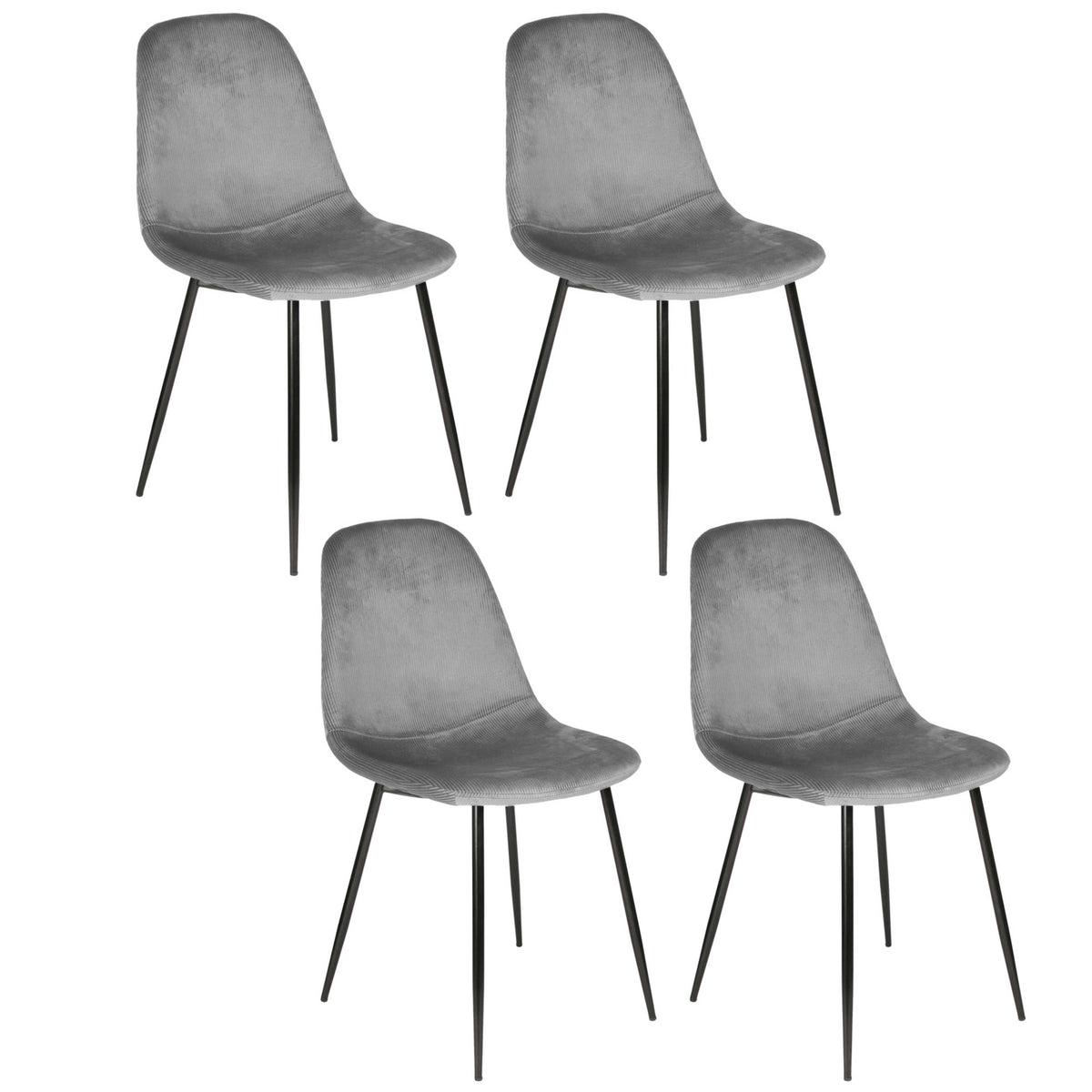 CHAISE VELOURS COTELE GIULIA GRIS - LOT DE 4