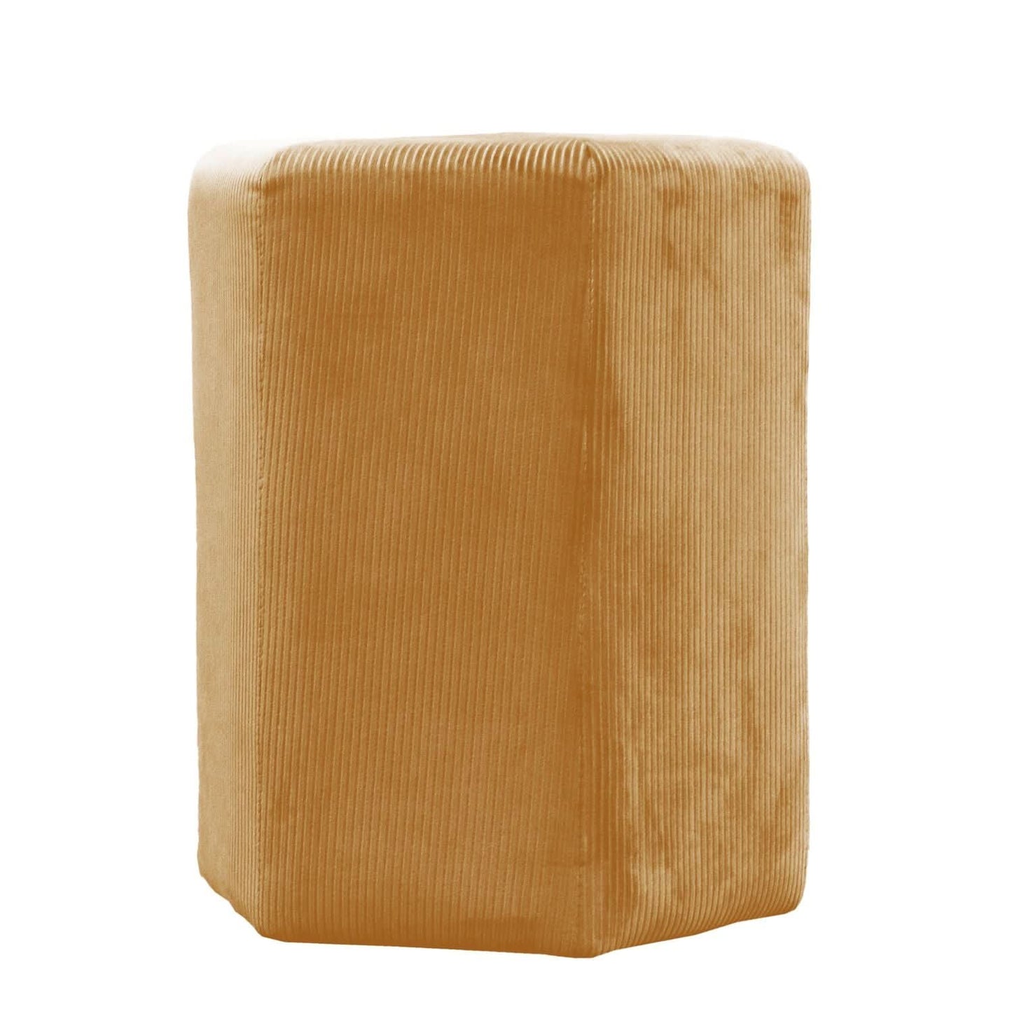 POUF VELOURS COTELE 35CM GIULIA JAUNE MOUTARDE