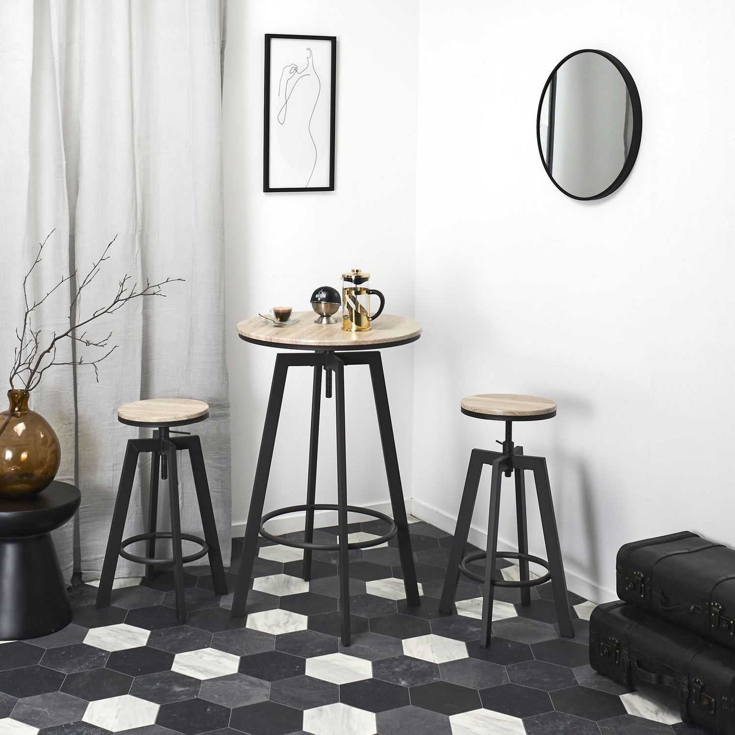 TABLE MANGE DEBOUT 2 TABOURETS REGLABLES ARIA