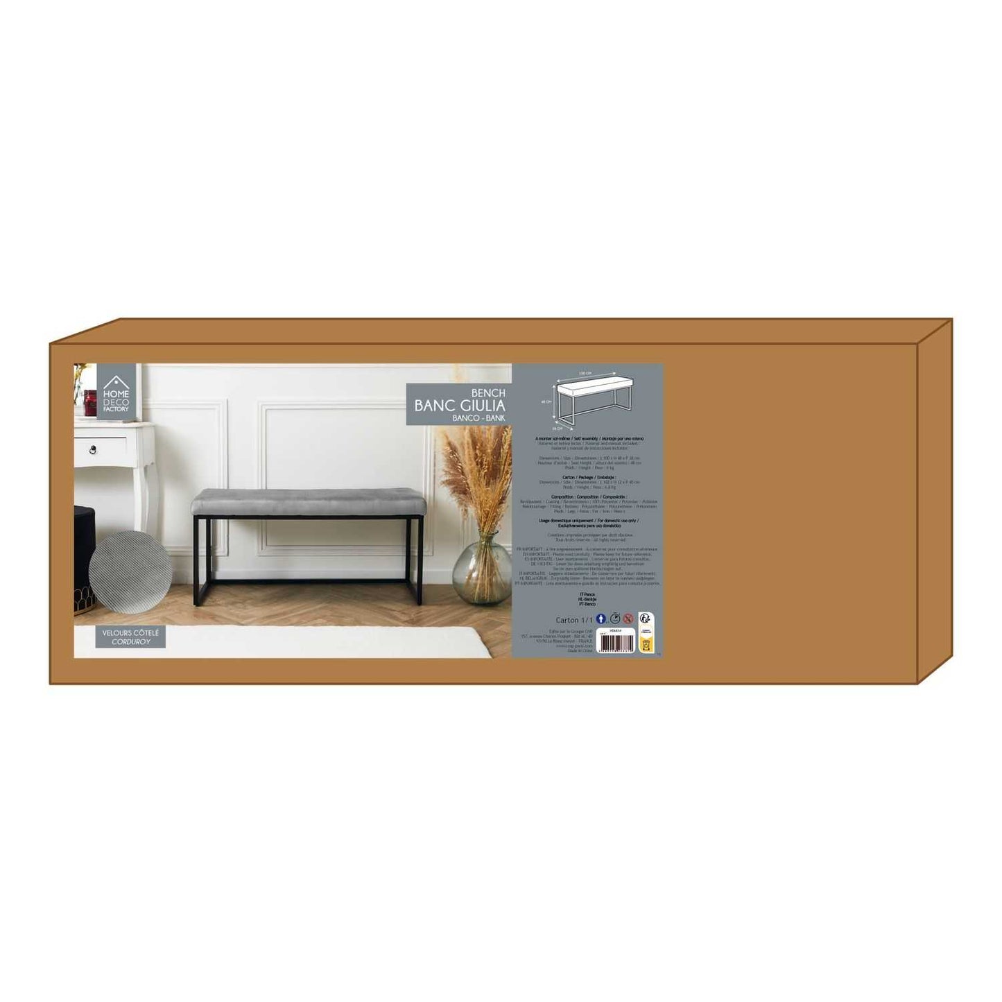 BANC GIULIA GRIS VELOURS COTELE