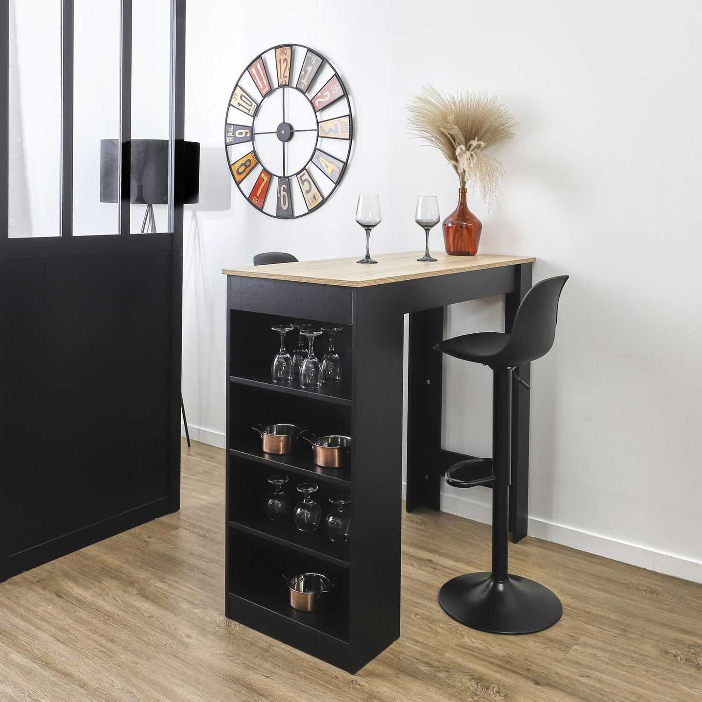 TABLE DE BAR MANGE DEBOUT ETAGERES CHEERS NOIR