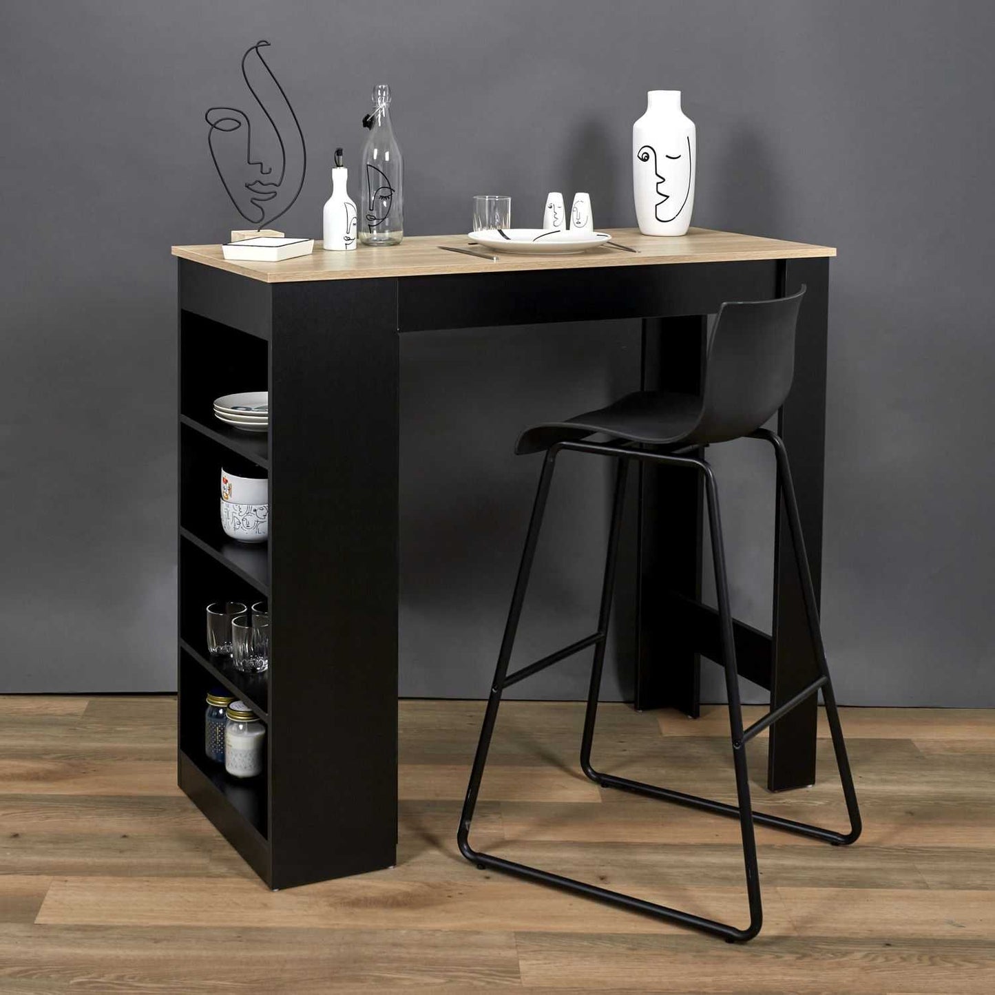 TABLE DE BAR MANGE DEBOUT ETAGERES CHEERS NOIR