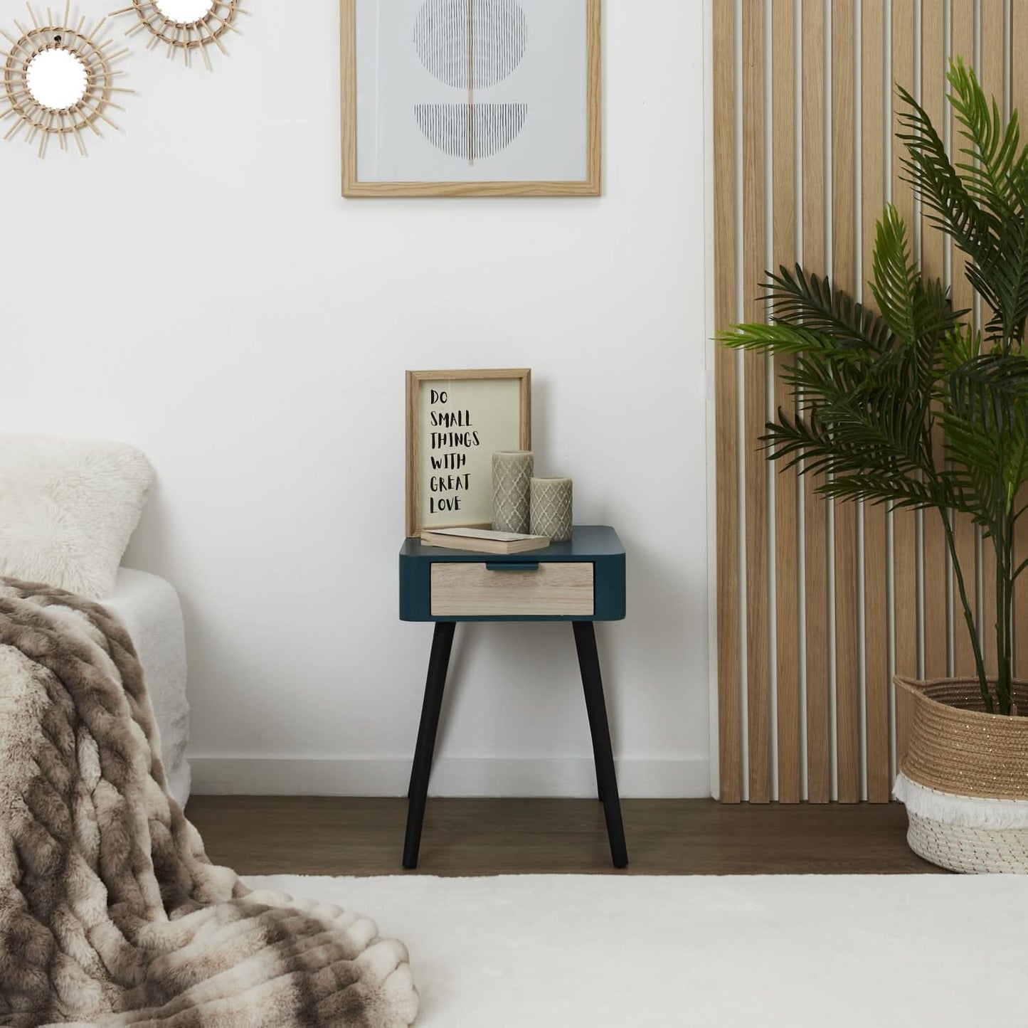 CHEVET 1 TIROIR EN BOIS BLEU CANARD