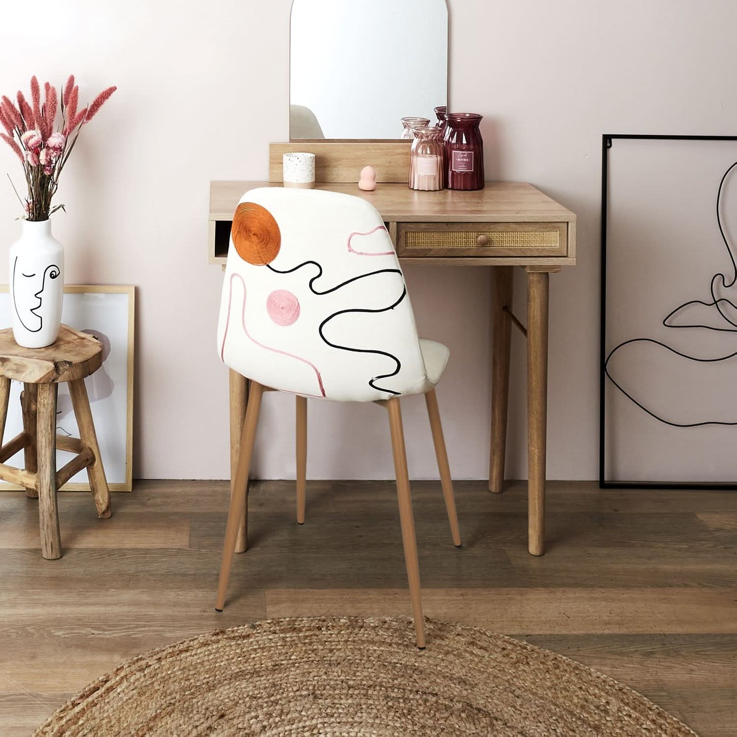 CHAISE POESIE PIEDS METAL IMITATION BOIS - Lot de 4