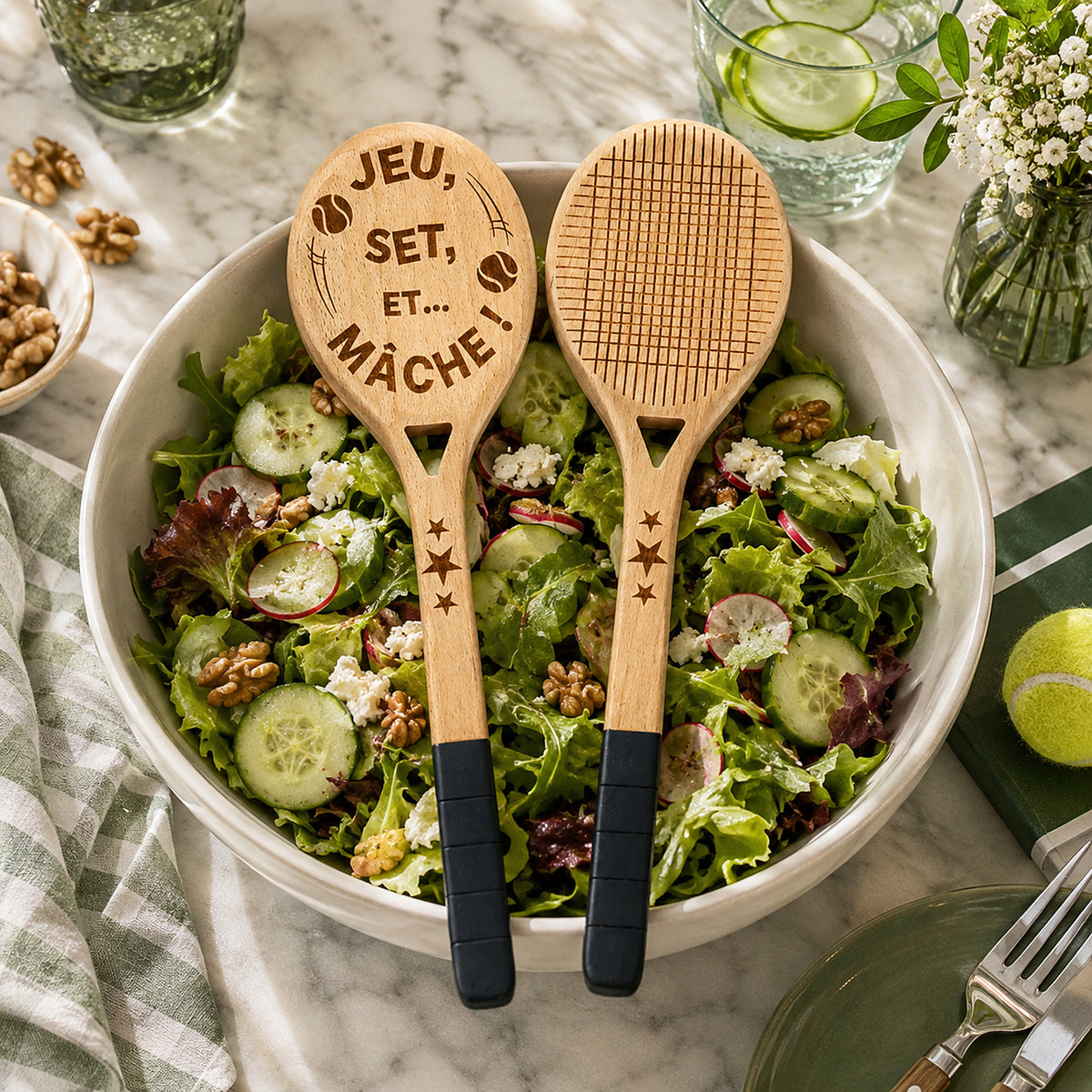 SET DE COUVERT A SALADE EN FORME DE RAQUETTE
