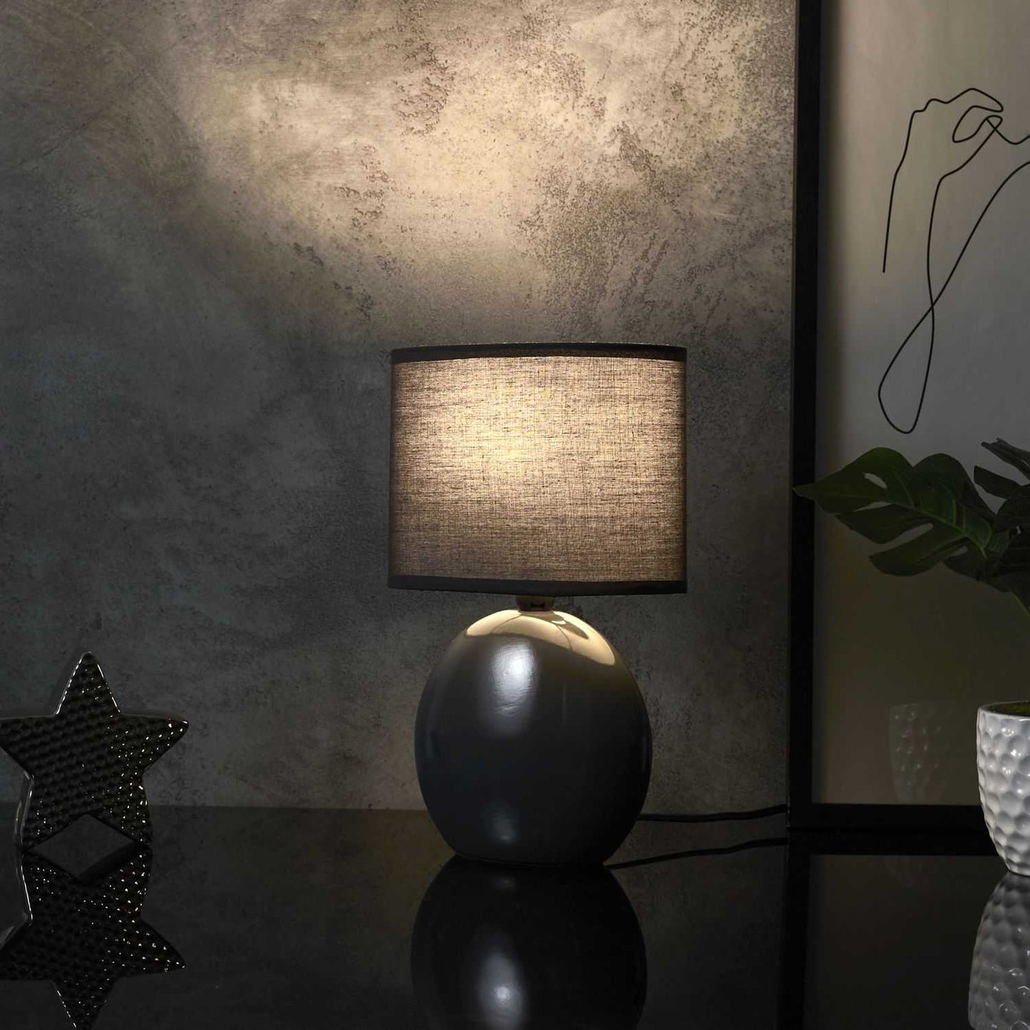 LAMPE CERAMIQUE OVALE GRIS ANTRACITE H30CM
