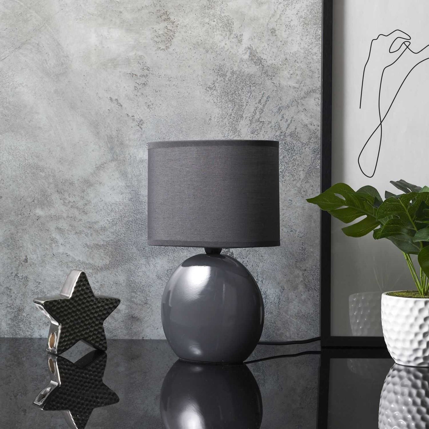 LAMPE CERAMIQUE OVALE GRIS ANTRACITE H30CM