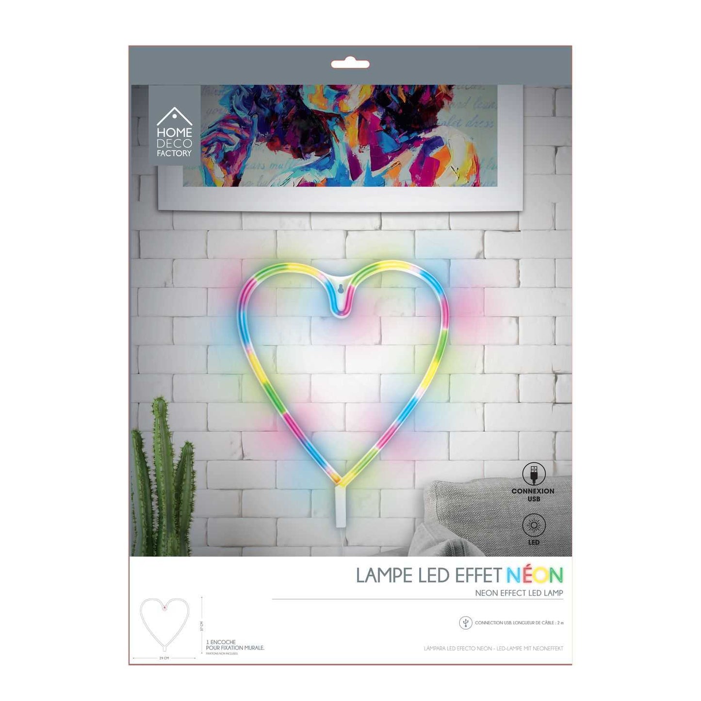 LAMPE LED EFFET NEON COEUR ARC EN CIEL USB