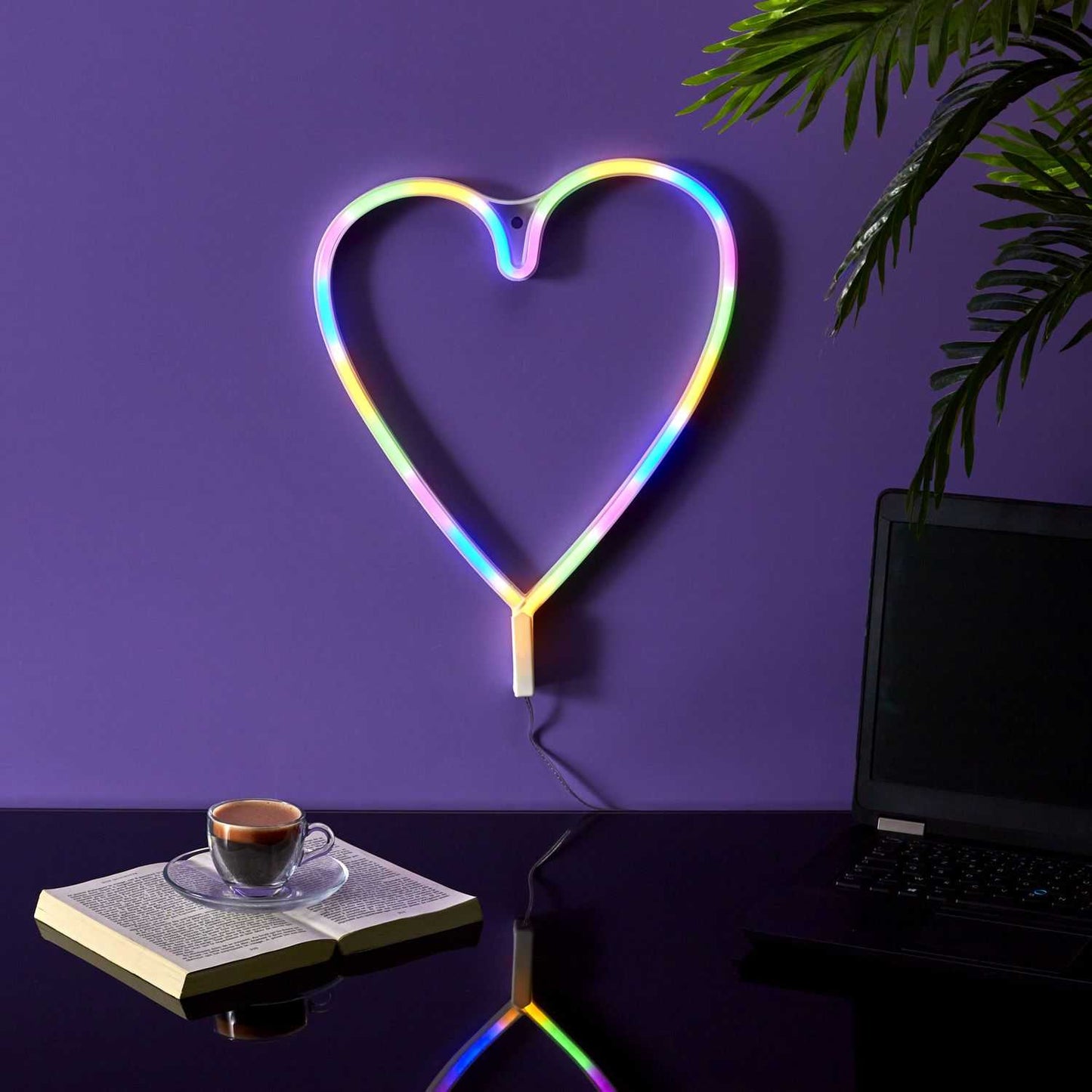 LAMPE LED EFFET NEON COEUR ARC EN CIEL USB