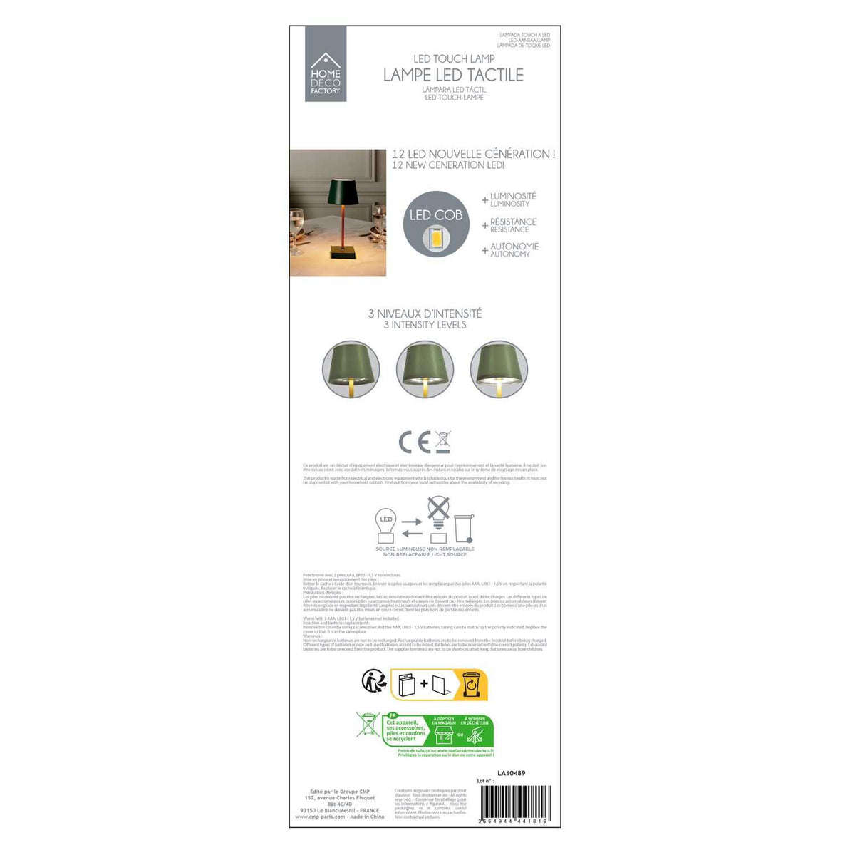 LAMPE LED DE TABLE TACTILE VERTE