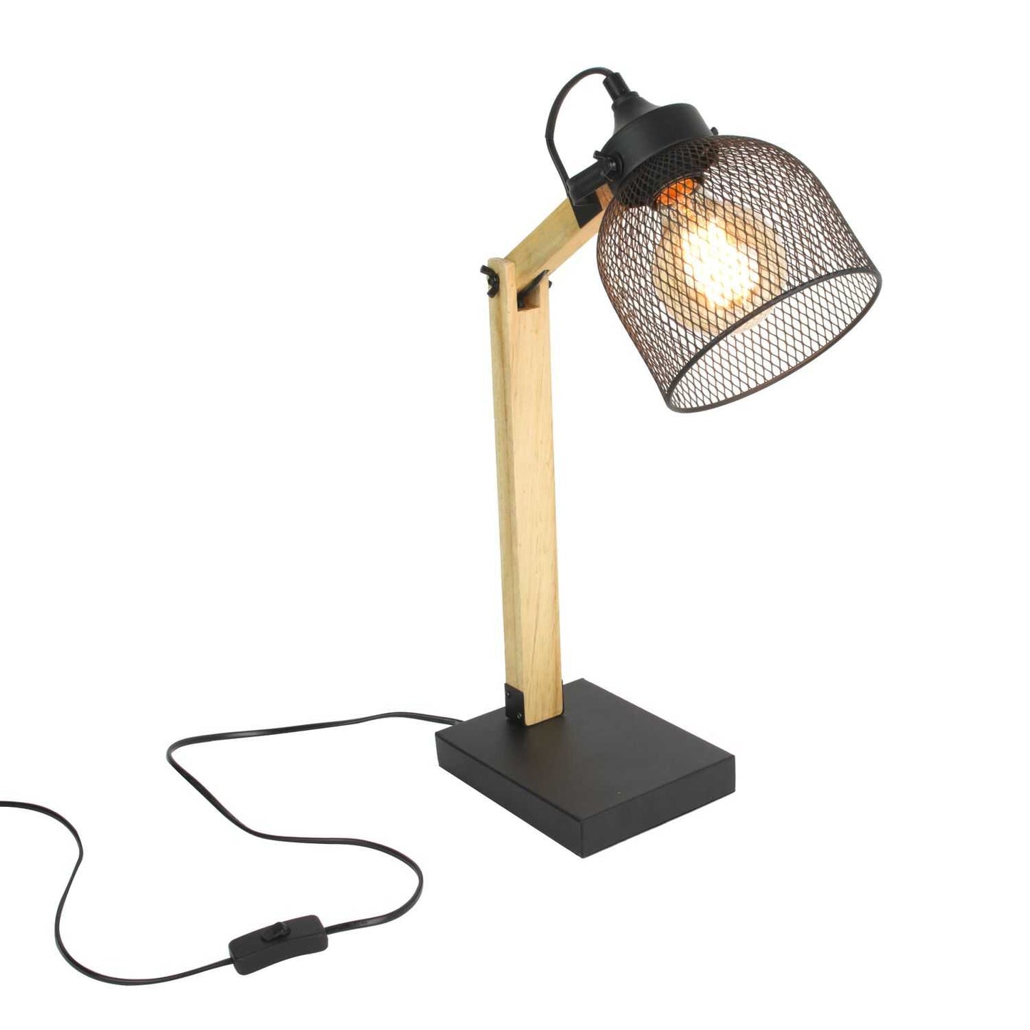 LAMPE A POSER GRILLE METAL NOIR BOIS