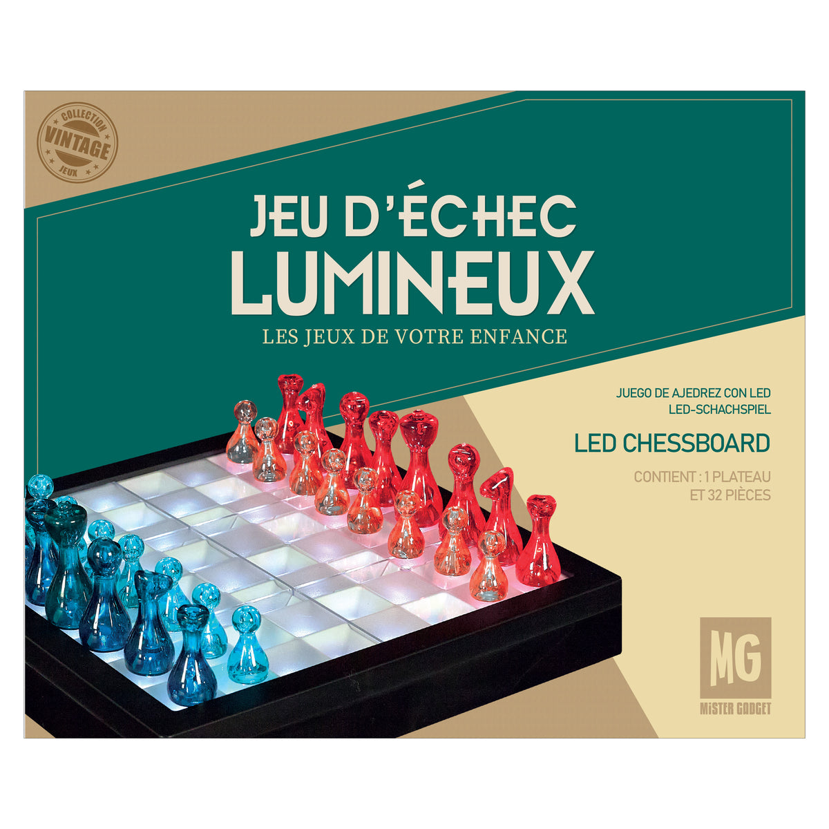 JEU D'ECHECS TRANSPARENT LED