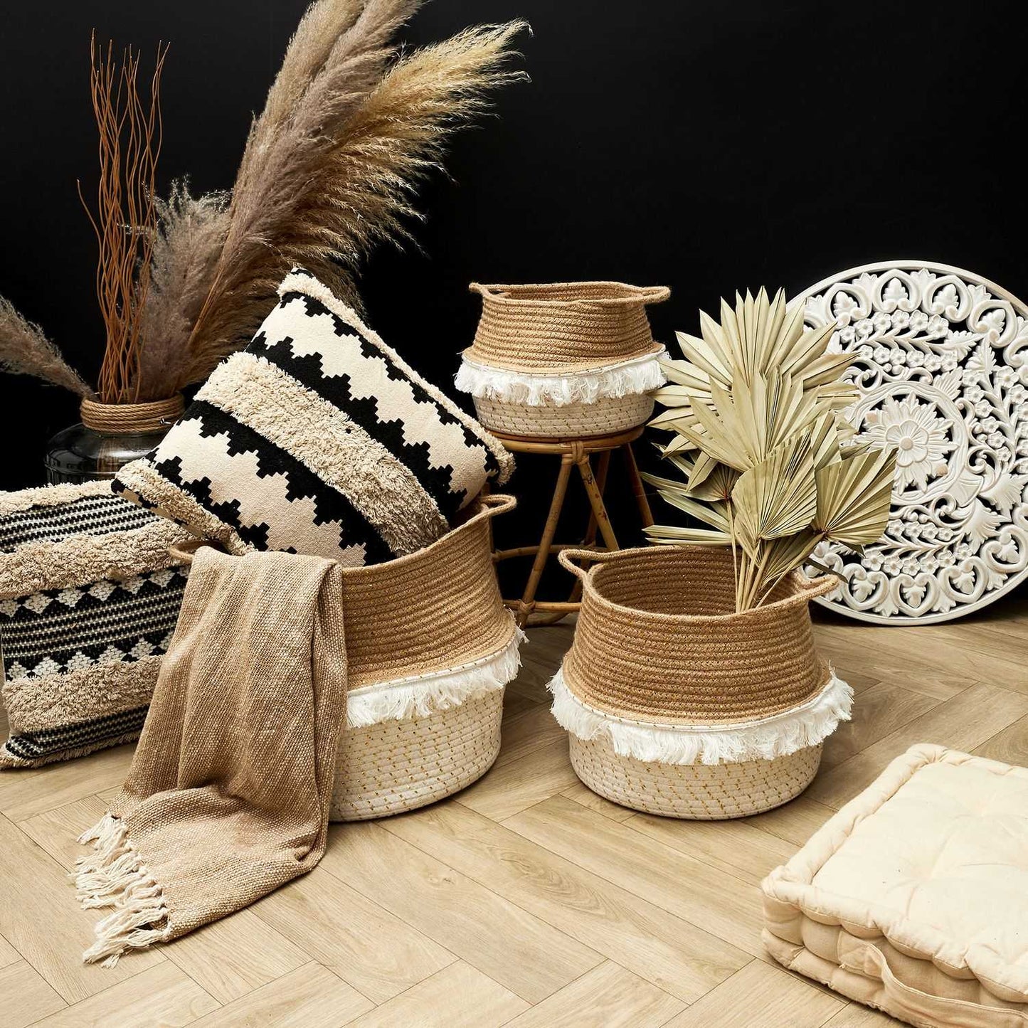 PANIER RANGEMENT A FRANGE ET FIBRE DORE - LOT DE 3