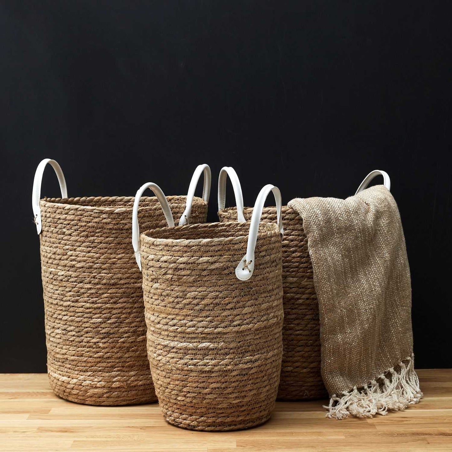 PANIER TRESSE ANSES SIMILI - LOT DE 3