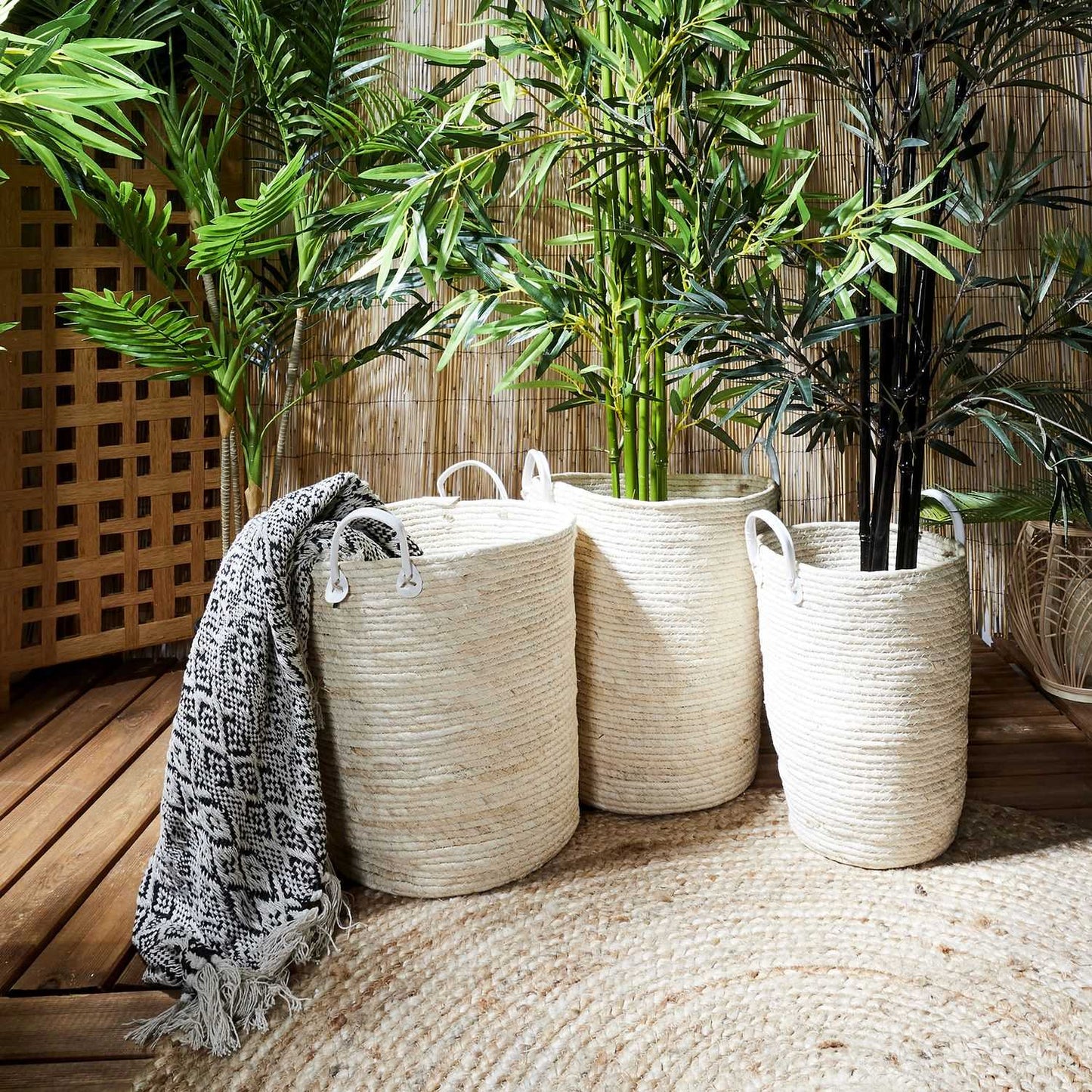 PANIER TRESSE ANSES SIMILI - LOT DE 3